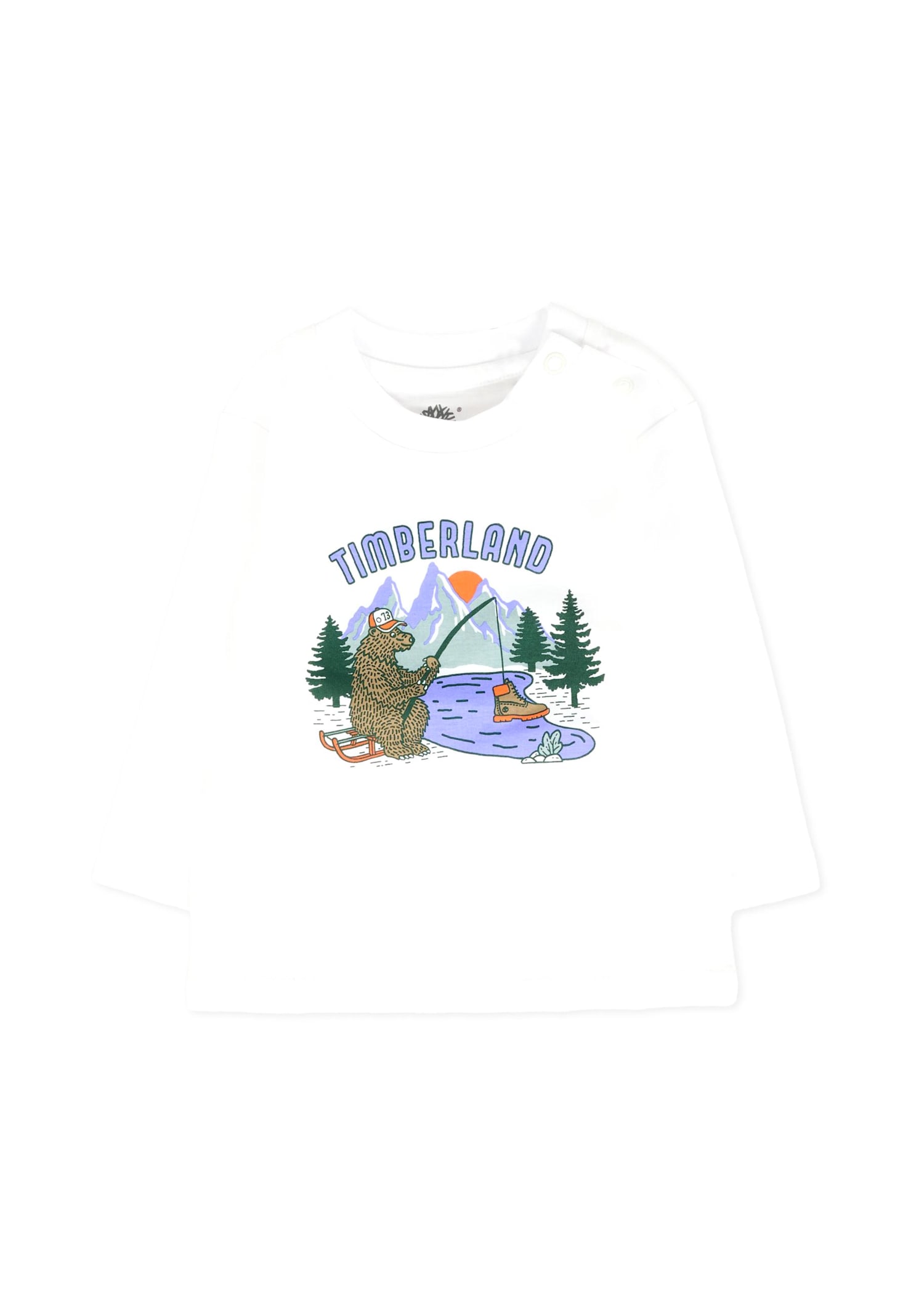 Timberland White T-shirt For Baby Boy With Bear In White