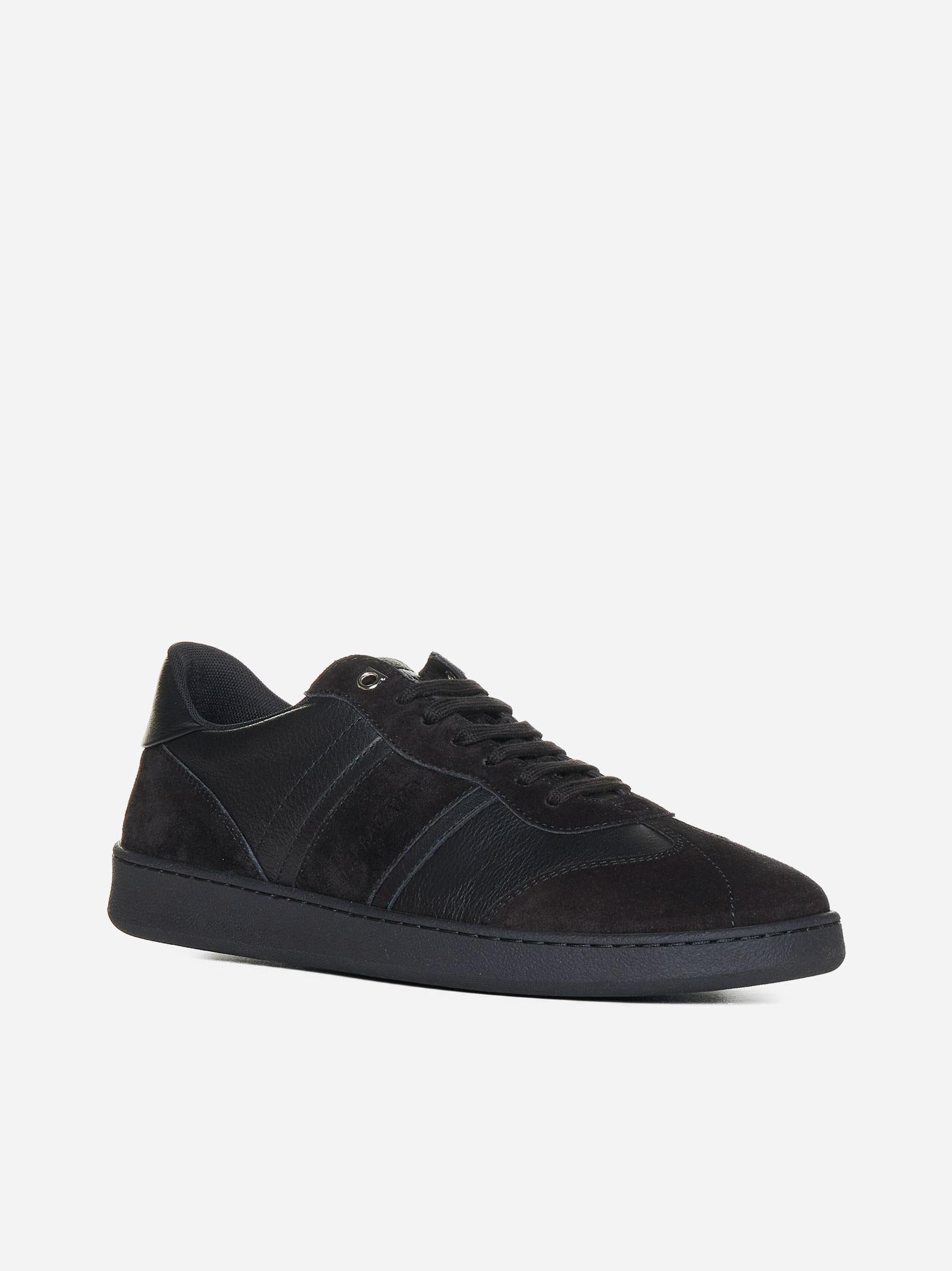 Shop Ferragamo Achille Leather And Suede Sneakers In Black