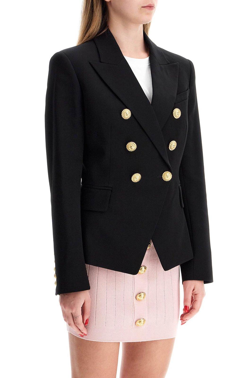 Shop Balmain Double Breasted Blazer In Black