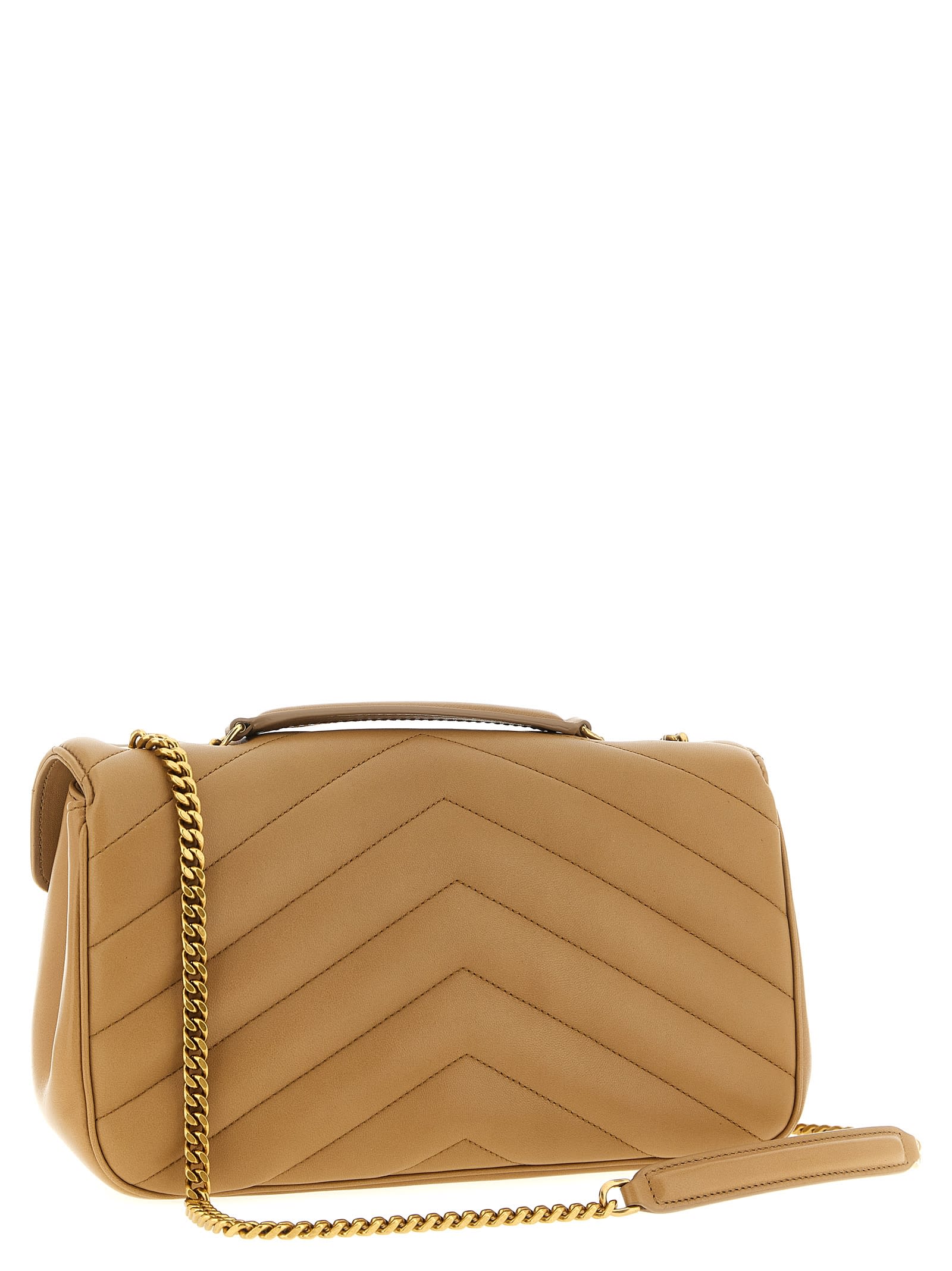 Saint Laurent Medium Loulou Quilted Leather Crossbody Bag In Nude
