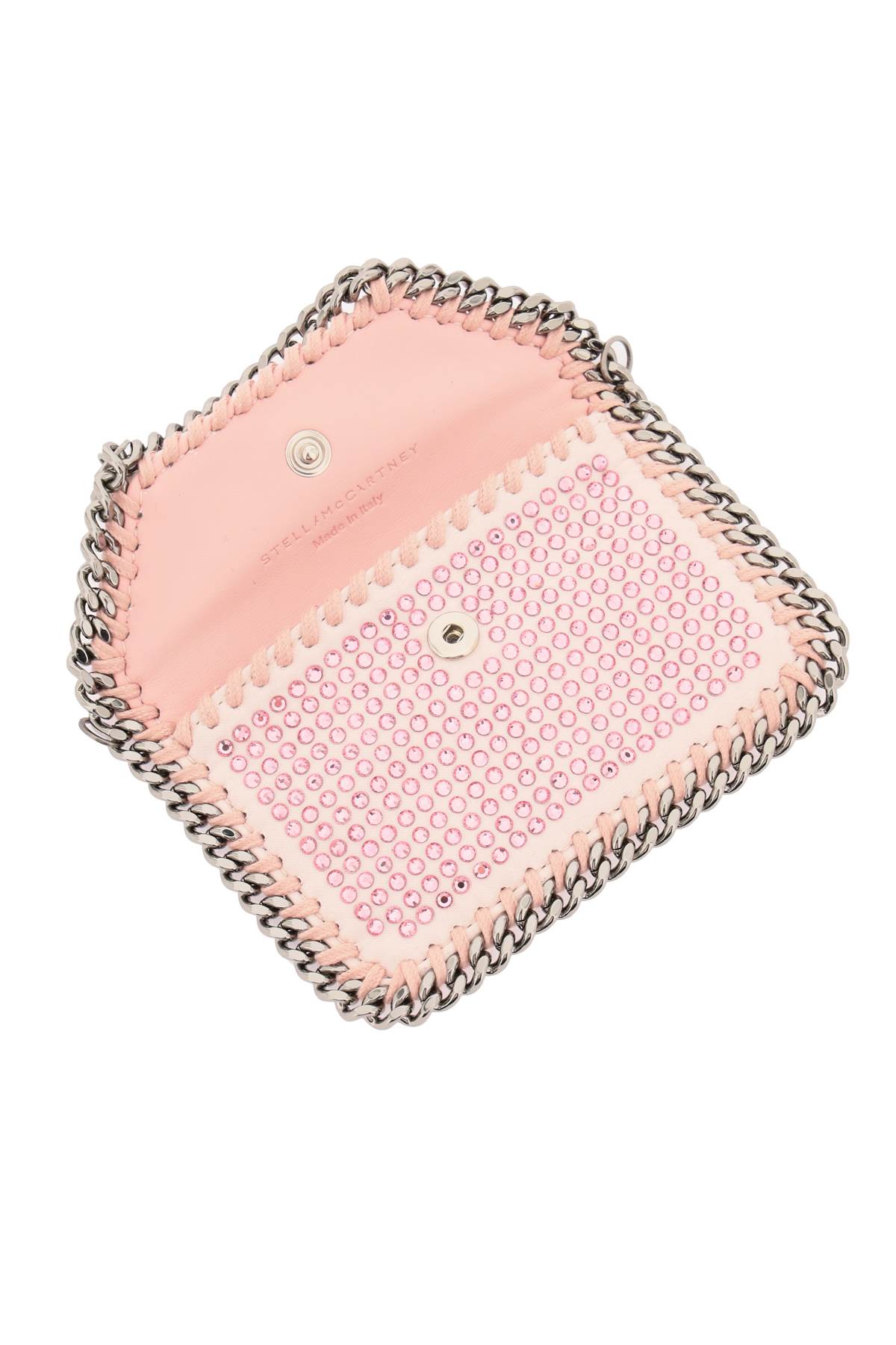 Shop Stella Mccartney Falabella Cardholder With Crystals In Rose (silver)