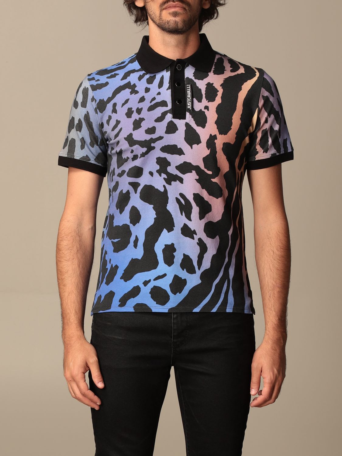 JUST CAVALLI POLO SHIRT IN PATTERNED COTTON PIQU&EACUTE;,S01GL0058 N21553 476S