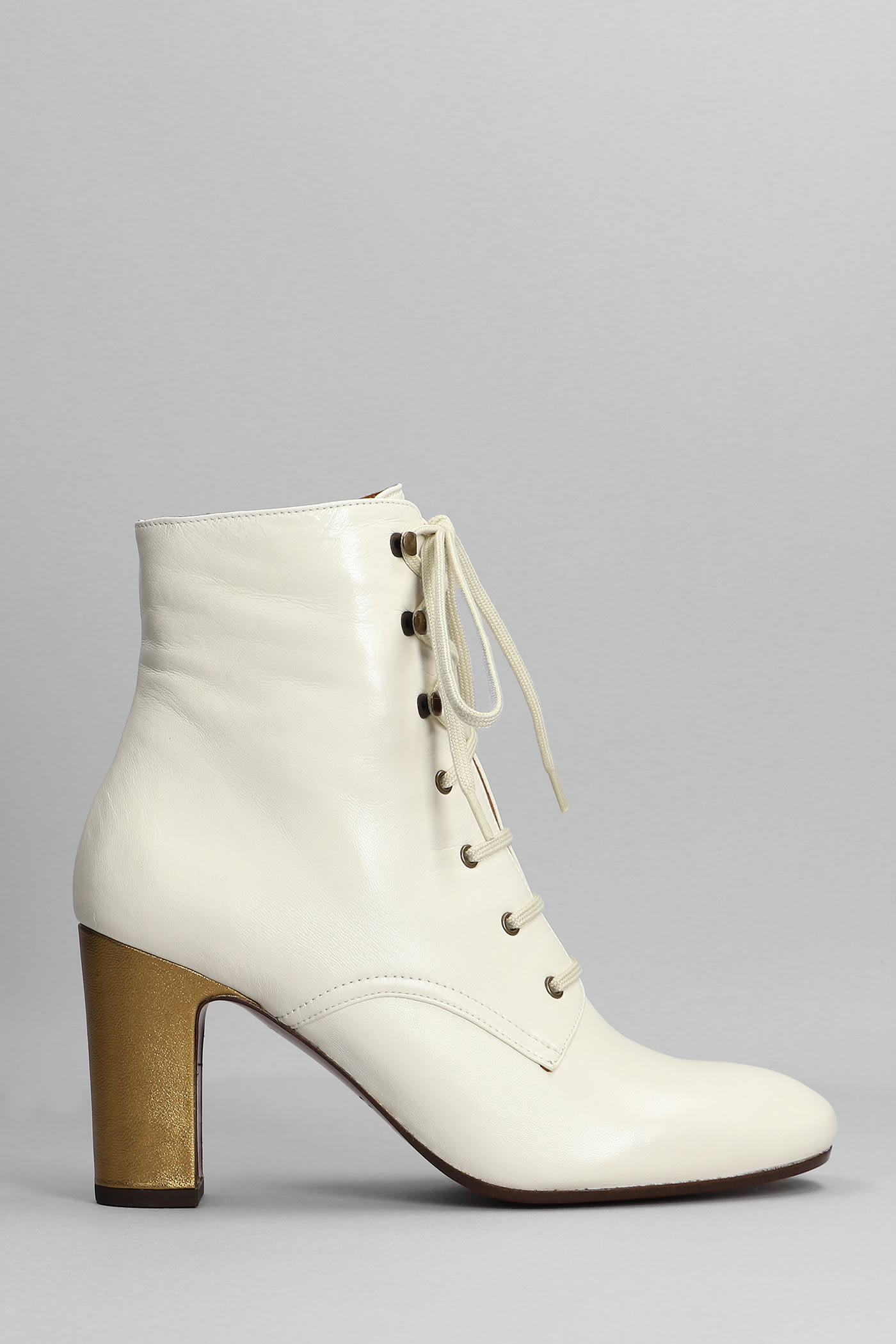 Chie Mihara Walala High Heels Ankle Boots In Beige Leather