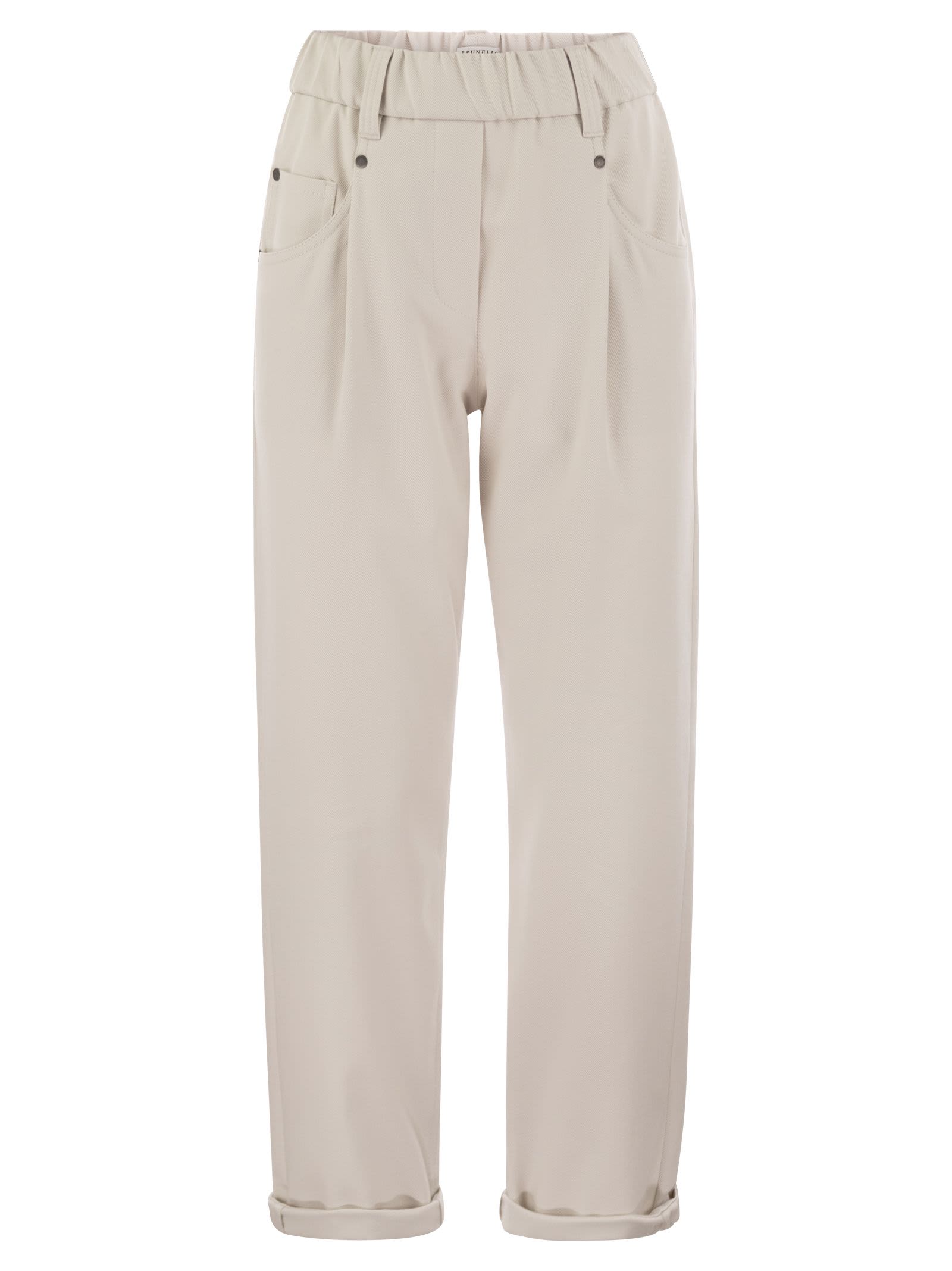 BRUNELLO CUCINELLI BAGGY TROUSERS IN STRETCH COTTON COVER-UP WITH SHINY BARTACK 