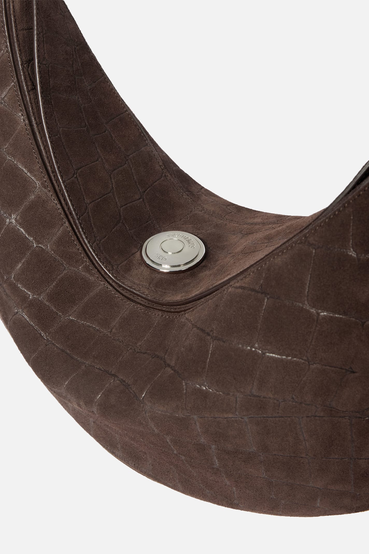 Jacquemus Round Shoulder Bag In Crocodile Effect In Brown