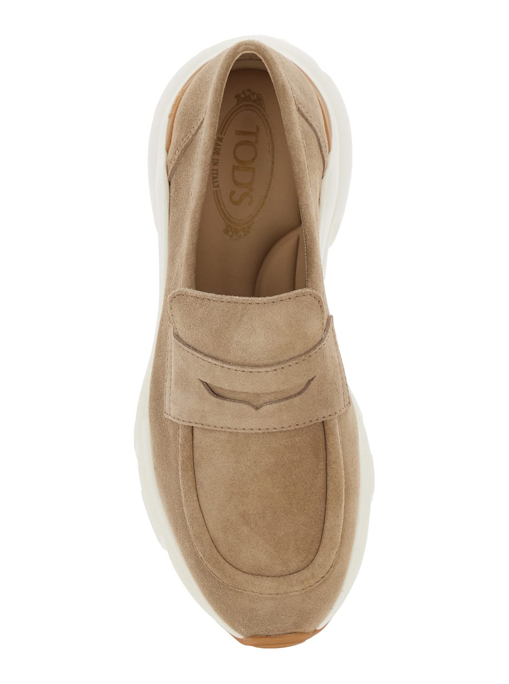 Tod's Suede Loafers With Rubber Sole And Round Toe In Nude