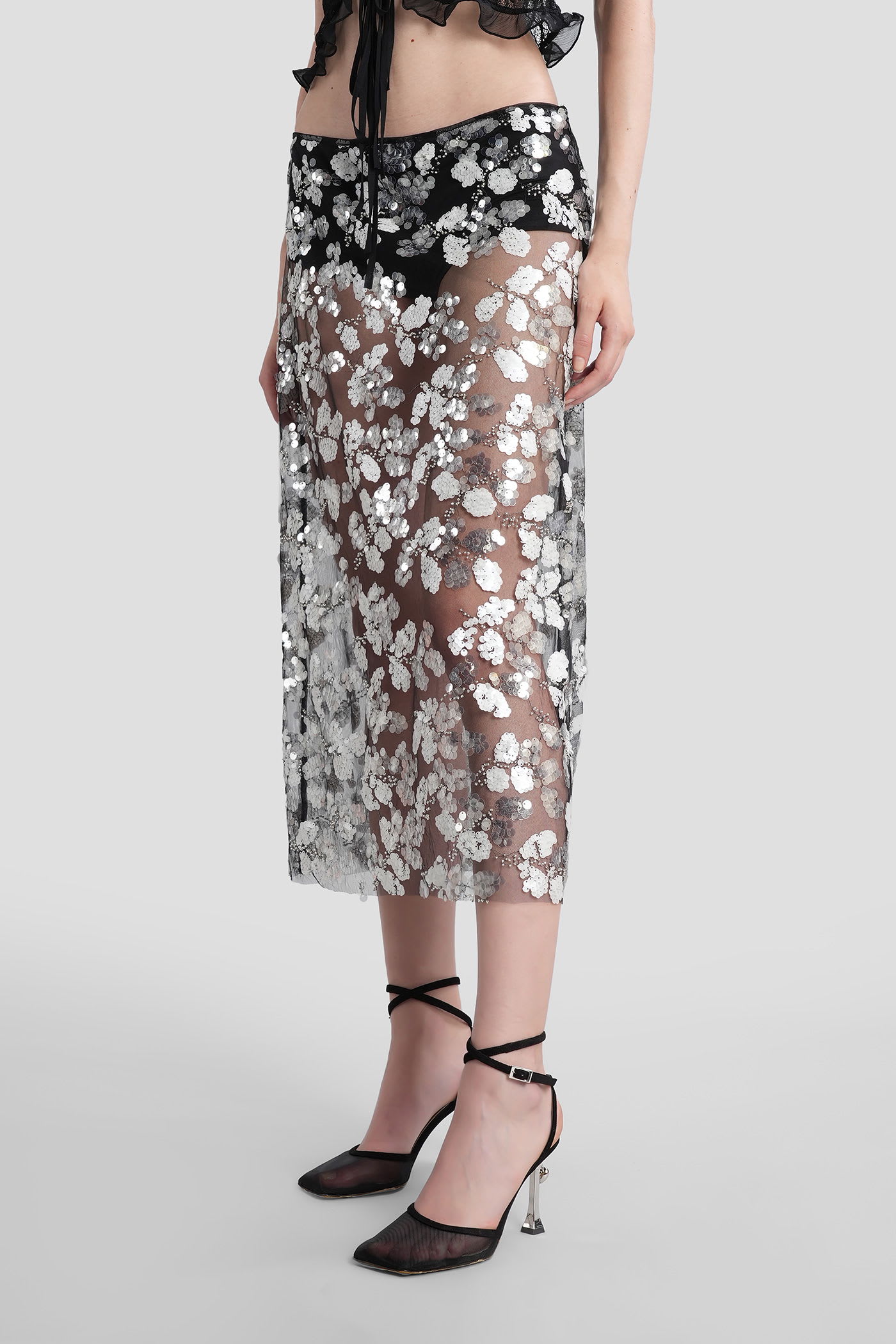 Siedres Wells Sequin-embellished Mesh Midi Skirt In Black
