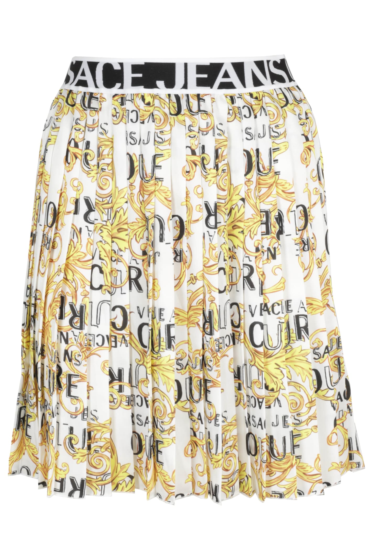 Versace Jeans Couture Womens Logo Printed Pleated Skirt In Multicolor
