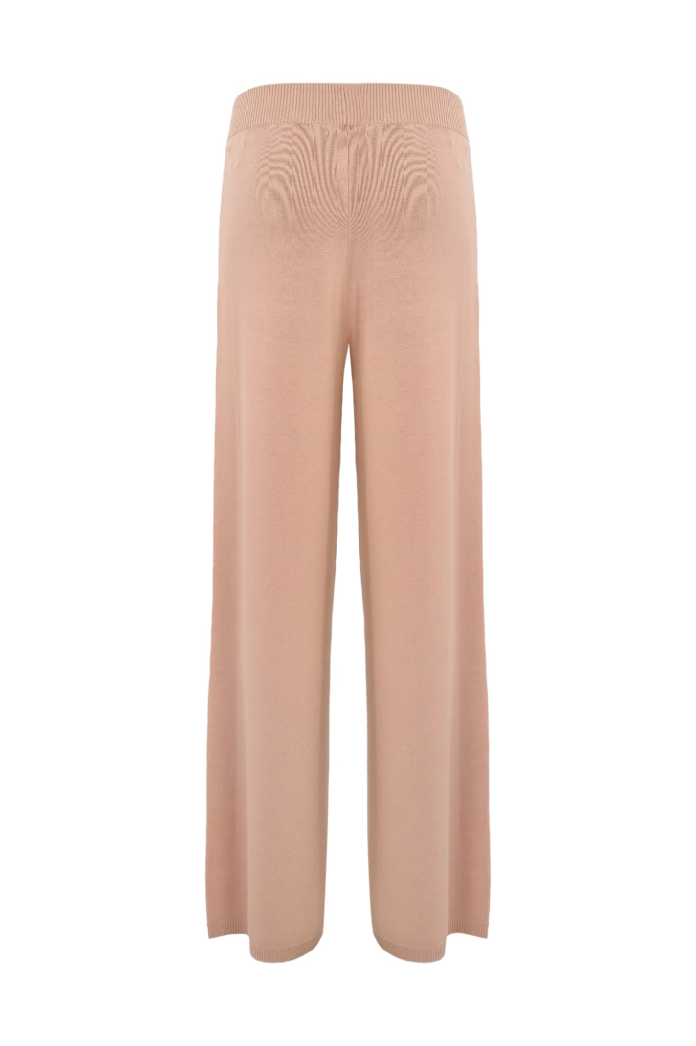Shop Elisabetta Franchi Viscose Knit Palazzo Trousers With Logo In Nudo