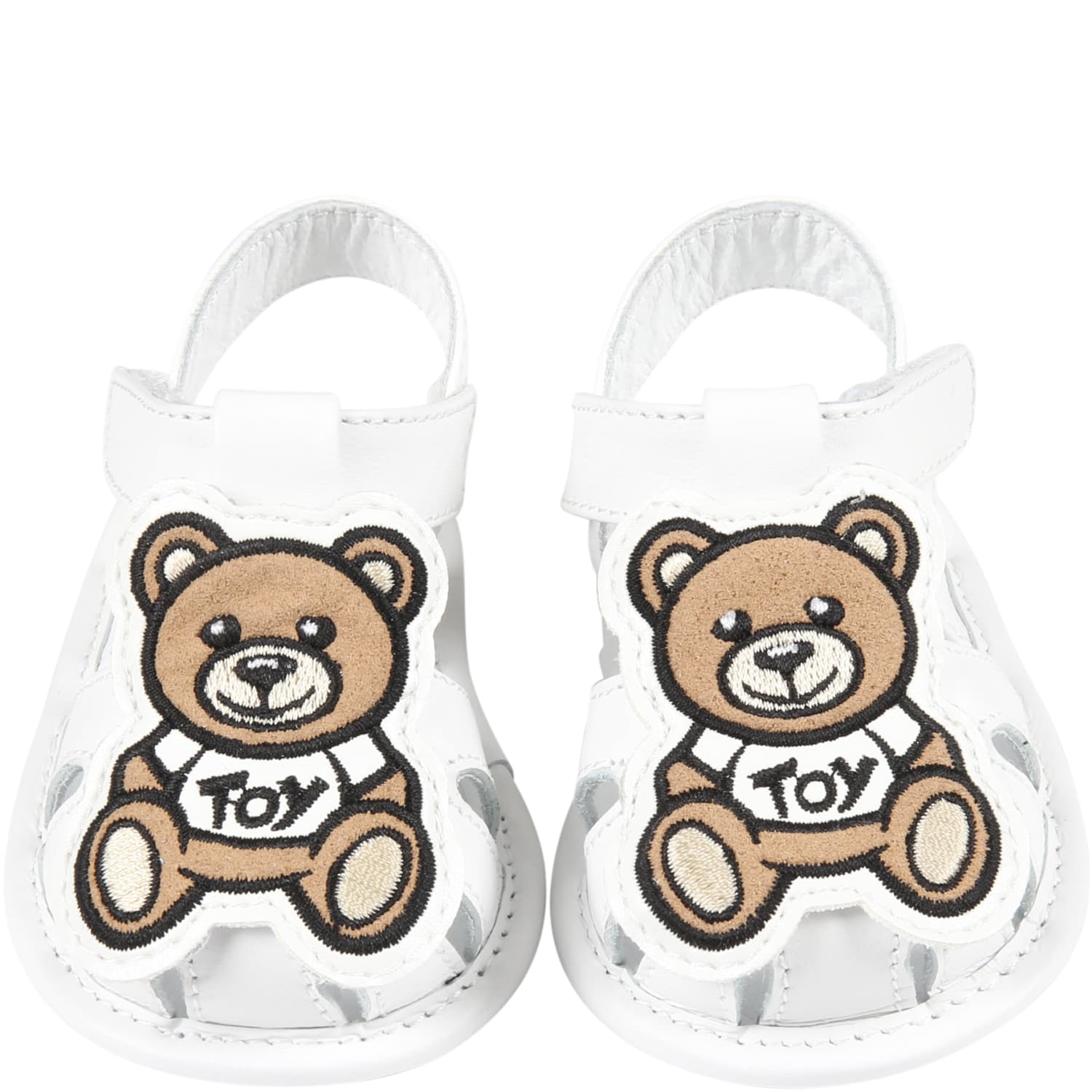 Moschino White Sandals For Babykids With Teddy Bear