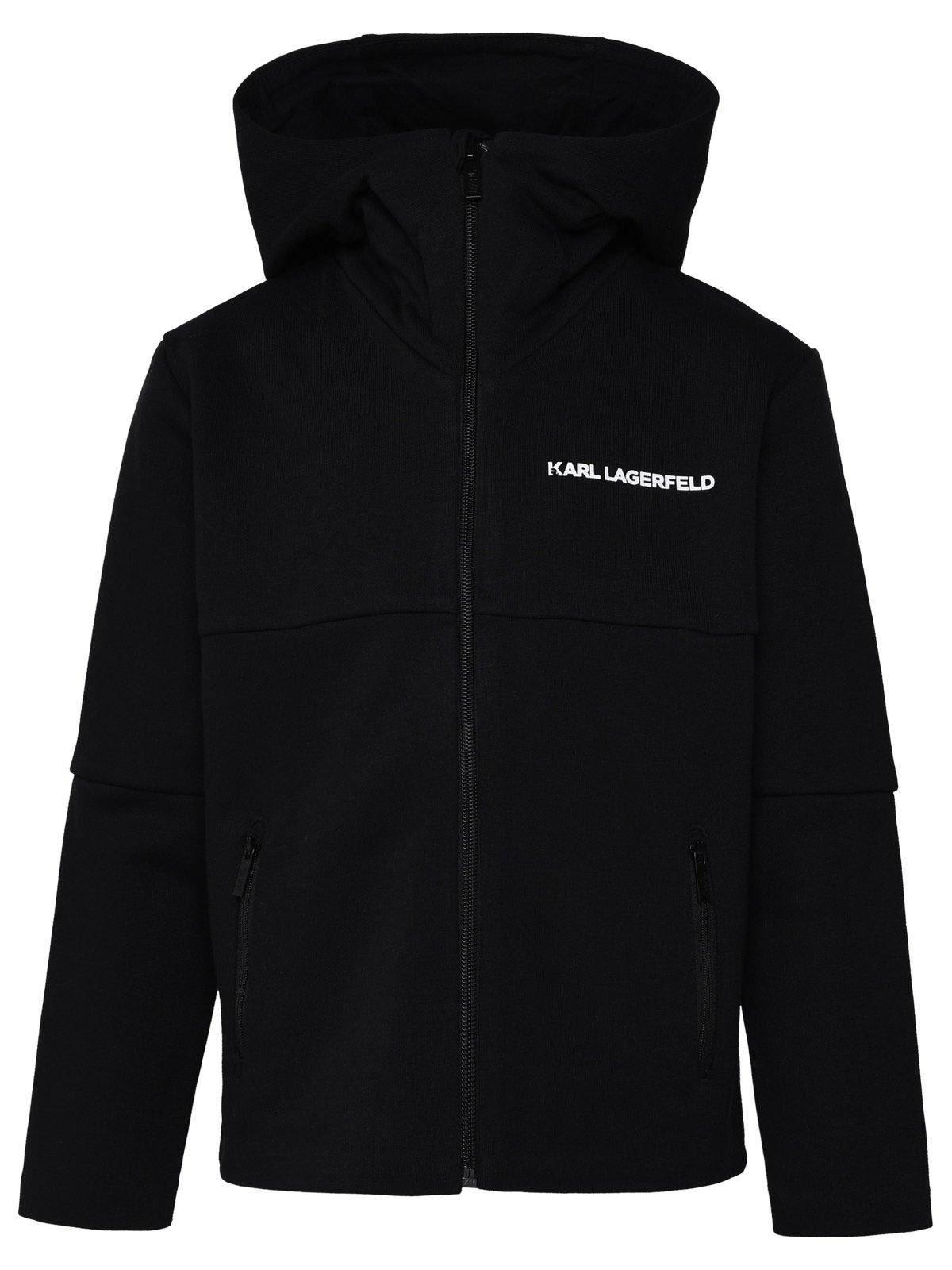 Shop Karl Lagerfeld Long-sleeve Logo-printed Zipped Hoodie In Nero