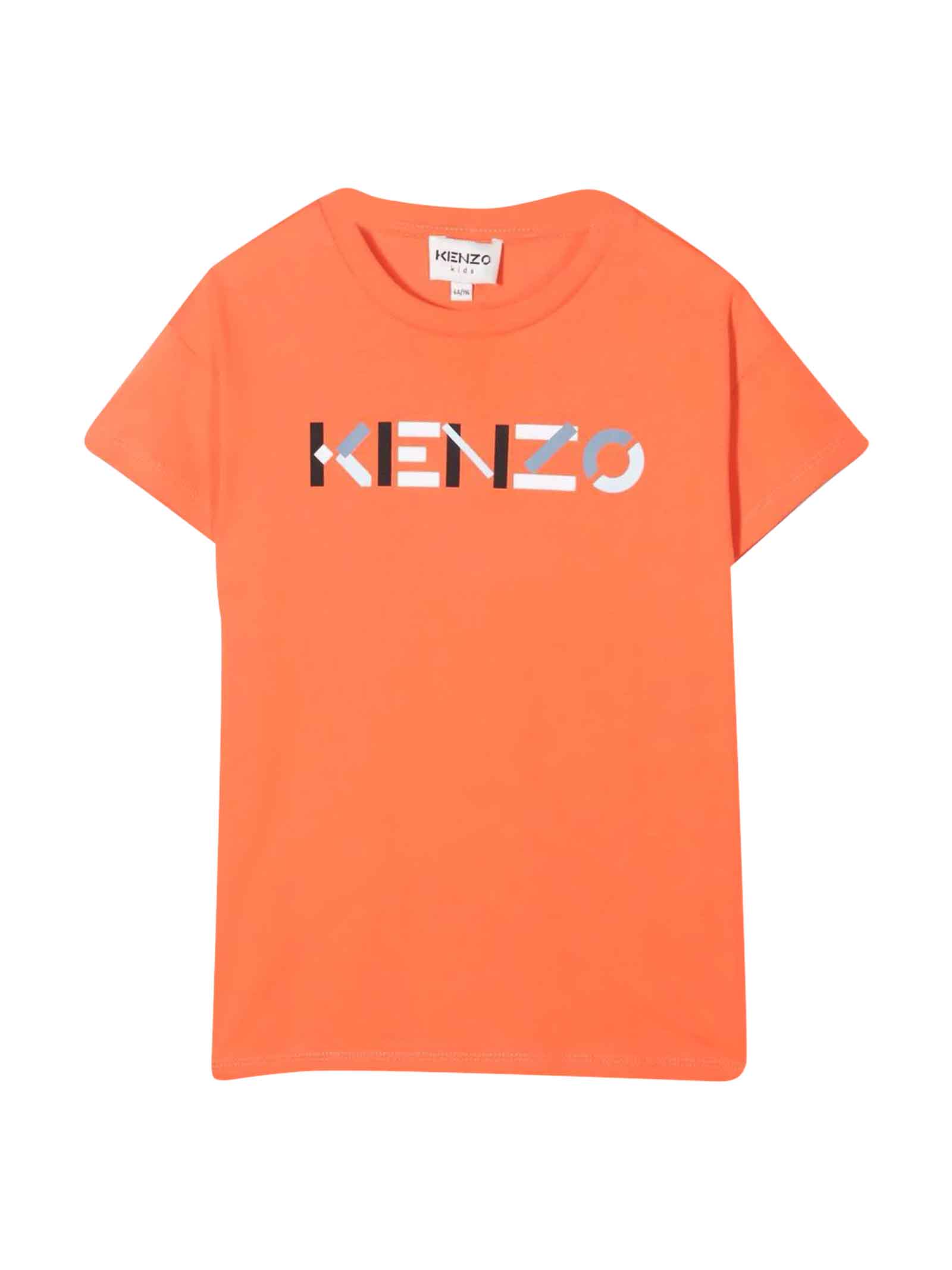 Kenzo Kids Orange Boy T-shirt With Logo Print On The Chest, Crew Neck And Short Sleeves By.