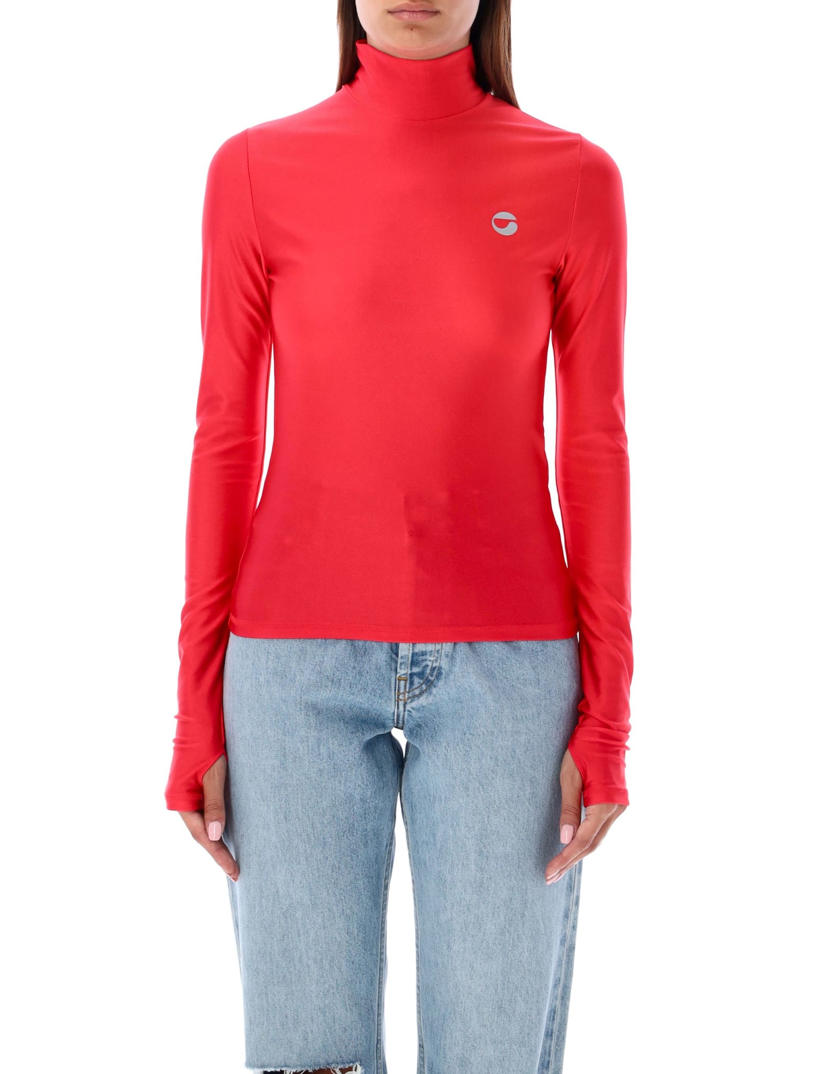 Shop Coperni Tight High Neck Top In Red