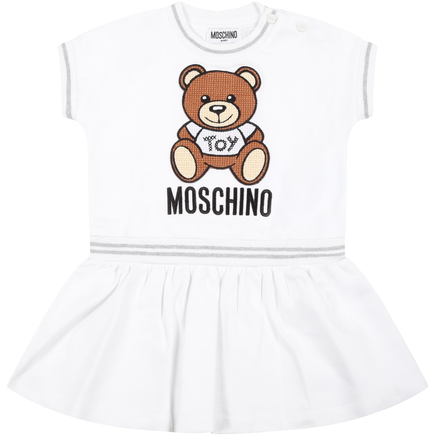 MOSCHINO WHITE DRESS FOR BABY GIRL WITH TEDDY BEAR