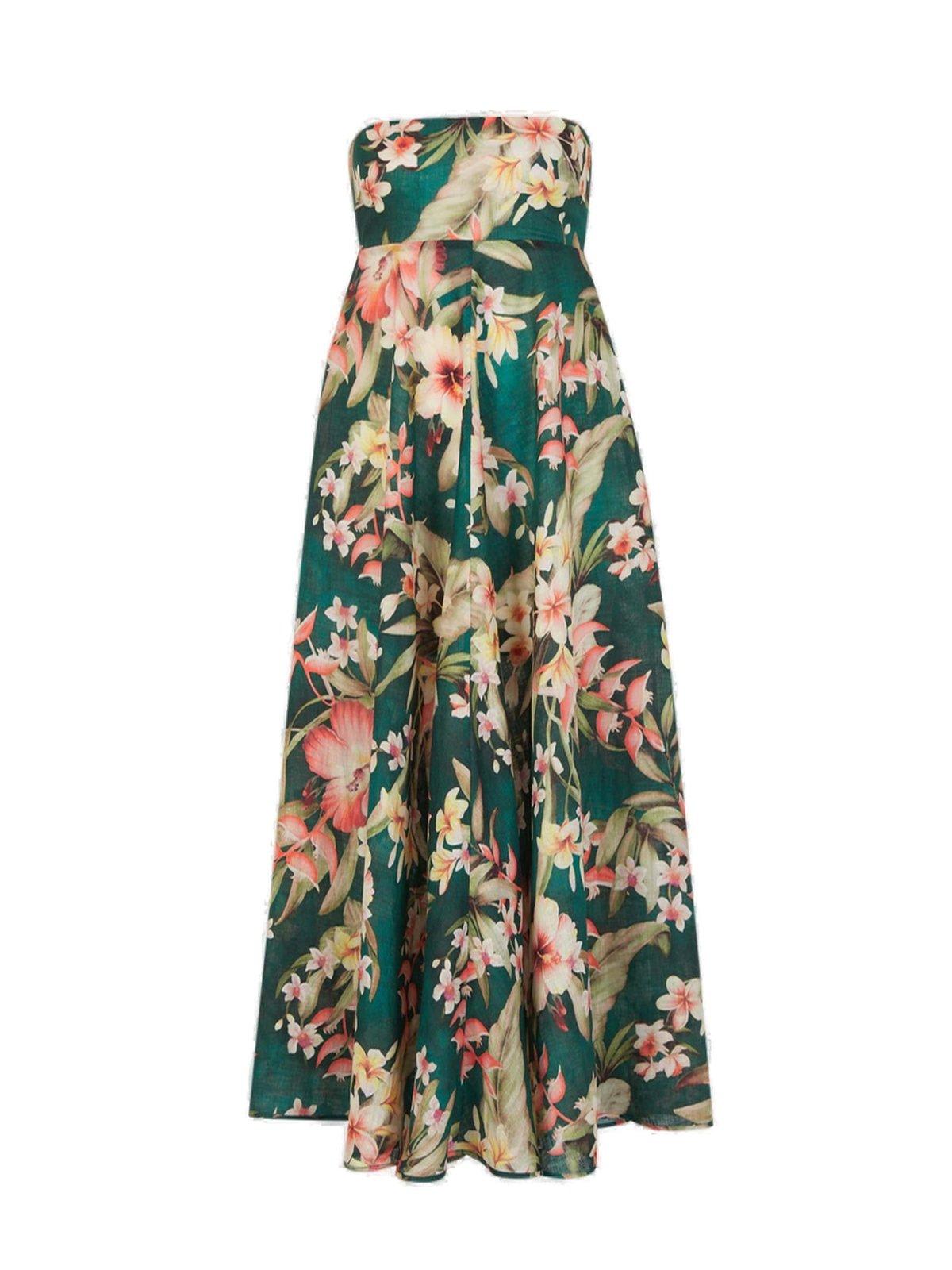 Shop Zimmermann Lexi Floral-printed Strapless Dress In Green