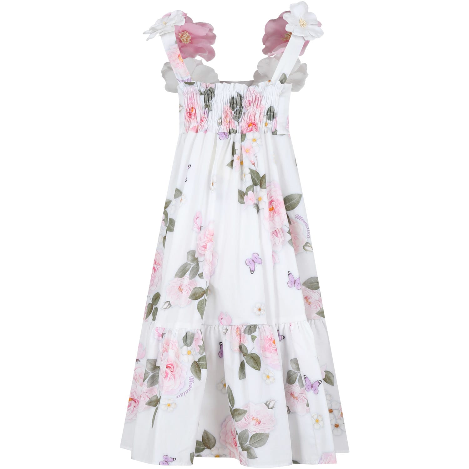 Shop Monnalisa White Dress For Girl With Flowers