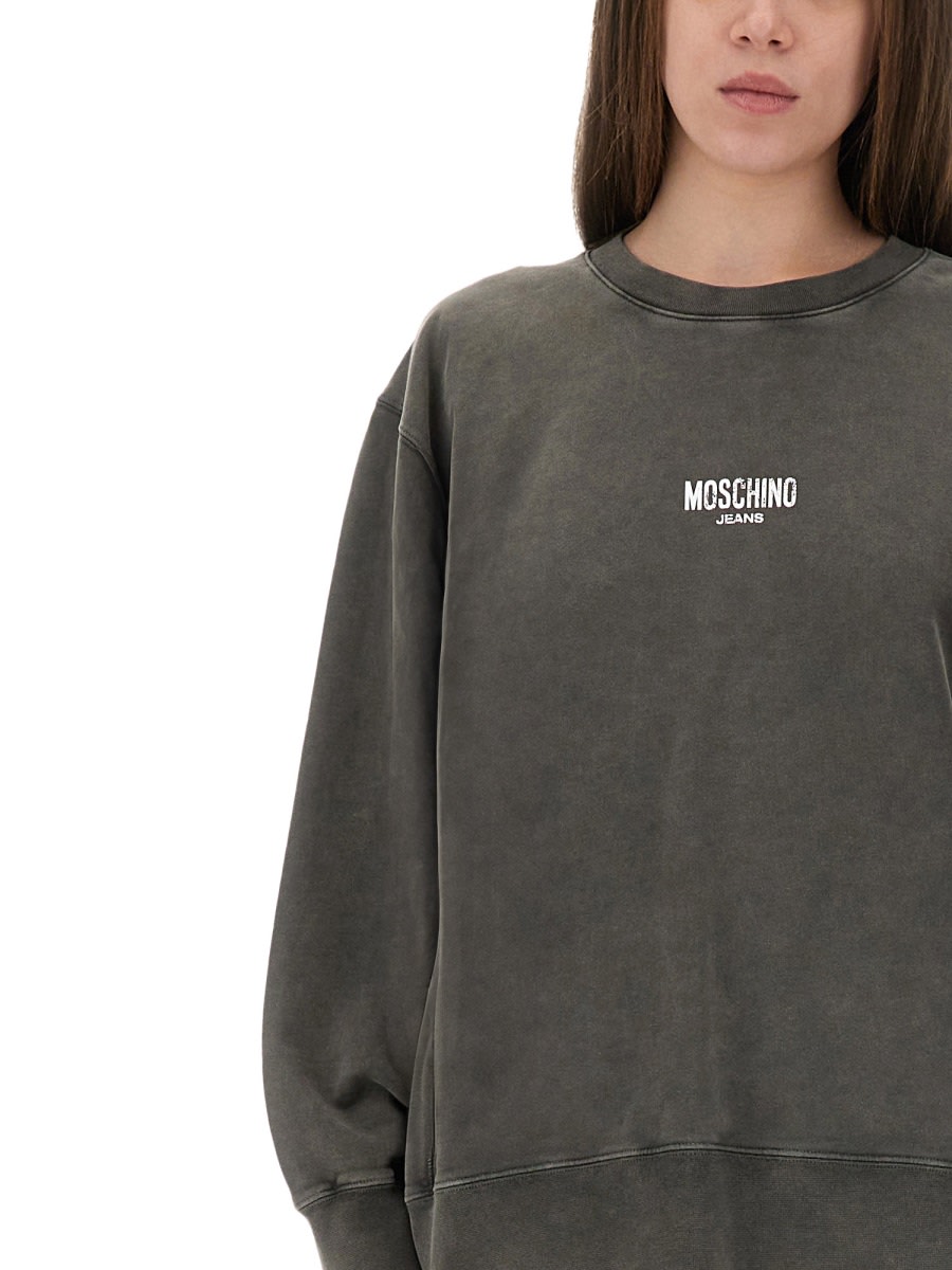 Moschino Crew Neck Graphic Print Knitwear In Gray