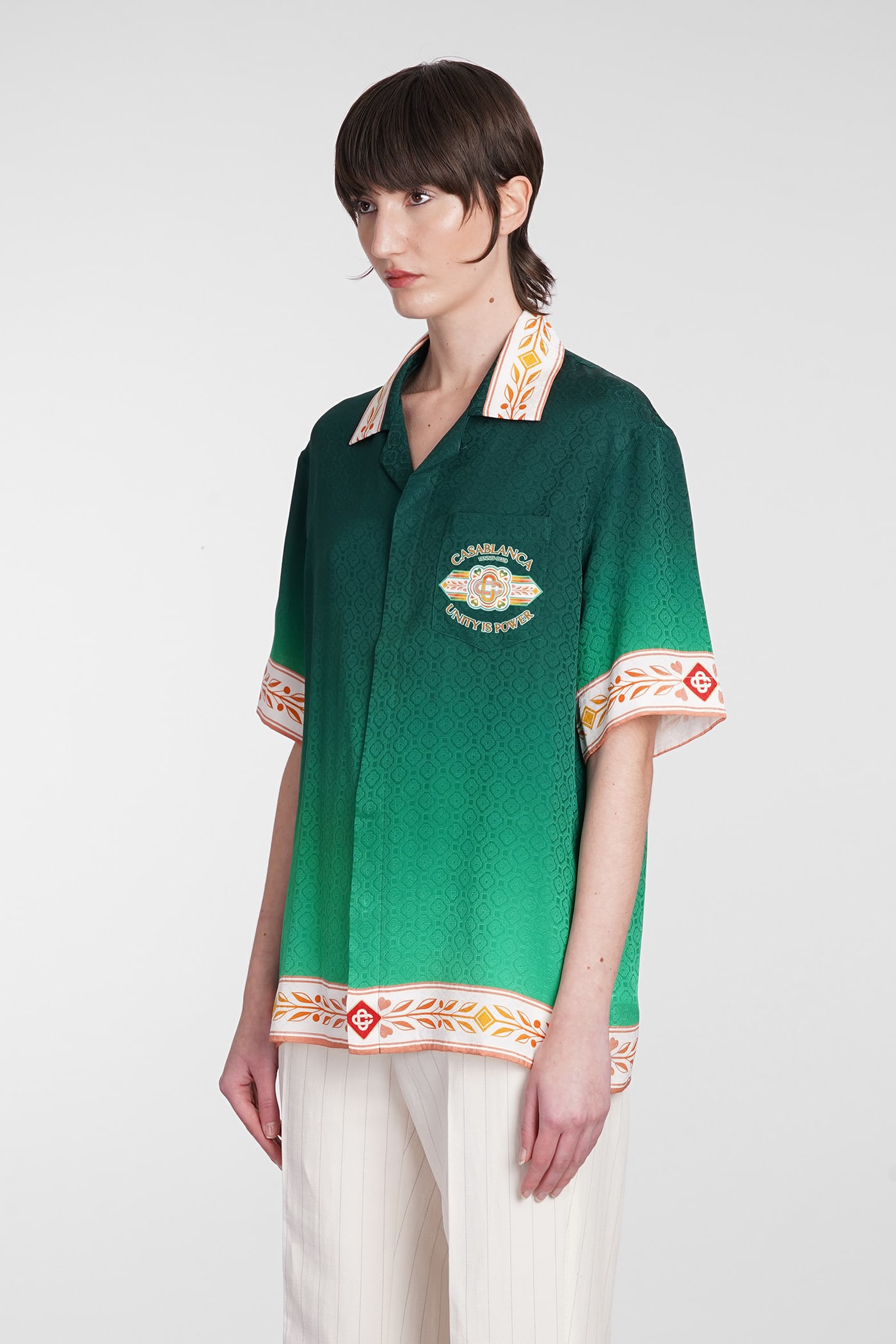 Shop Casablanca Shirt In Green Silk