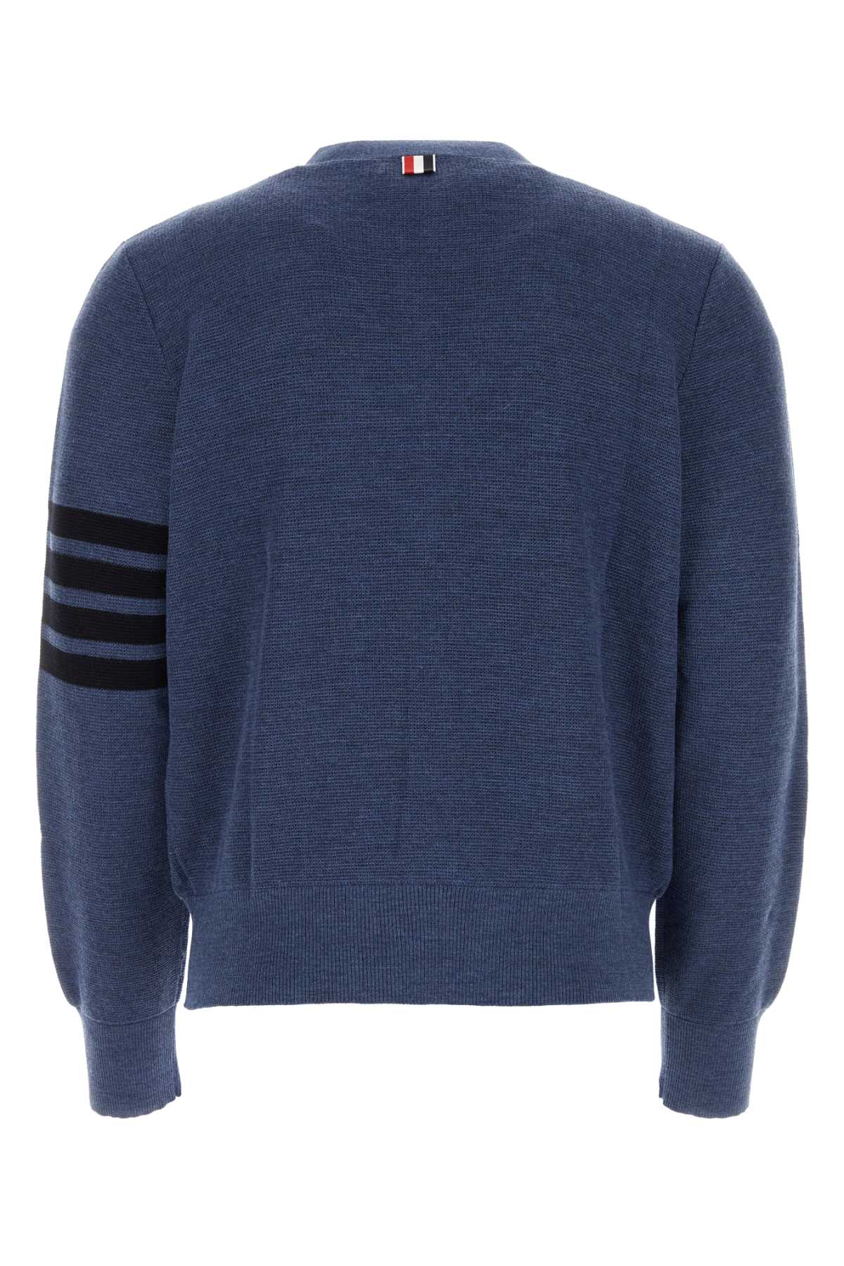 Shop Thom Browne Blue Cotton Cardigan In Darkblue