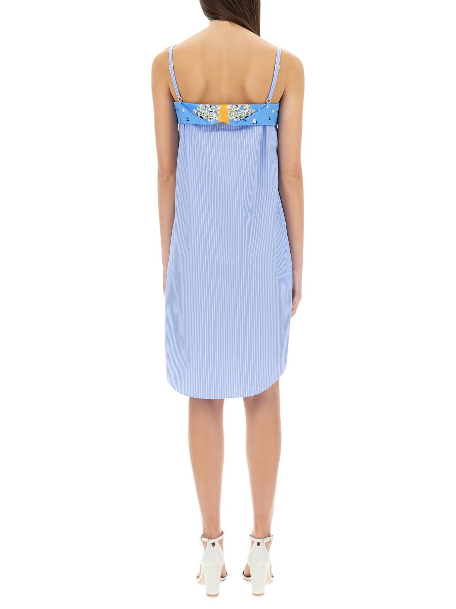 Moschino Patchwork Cotton Dress In Baby Blue