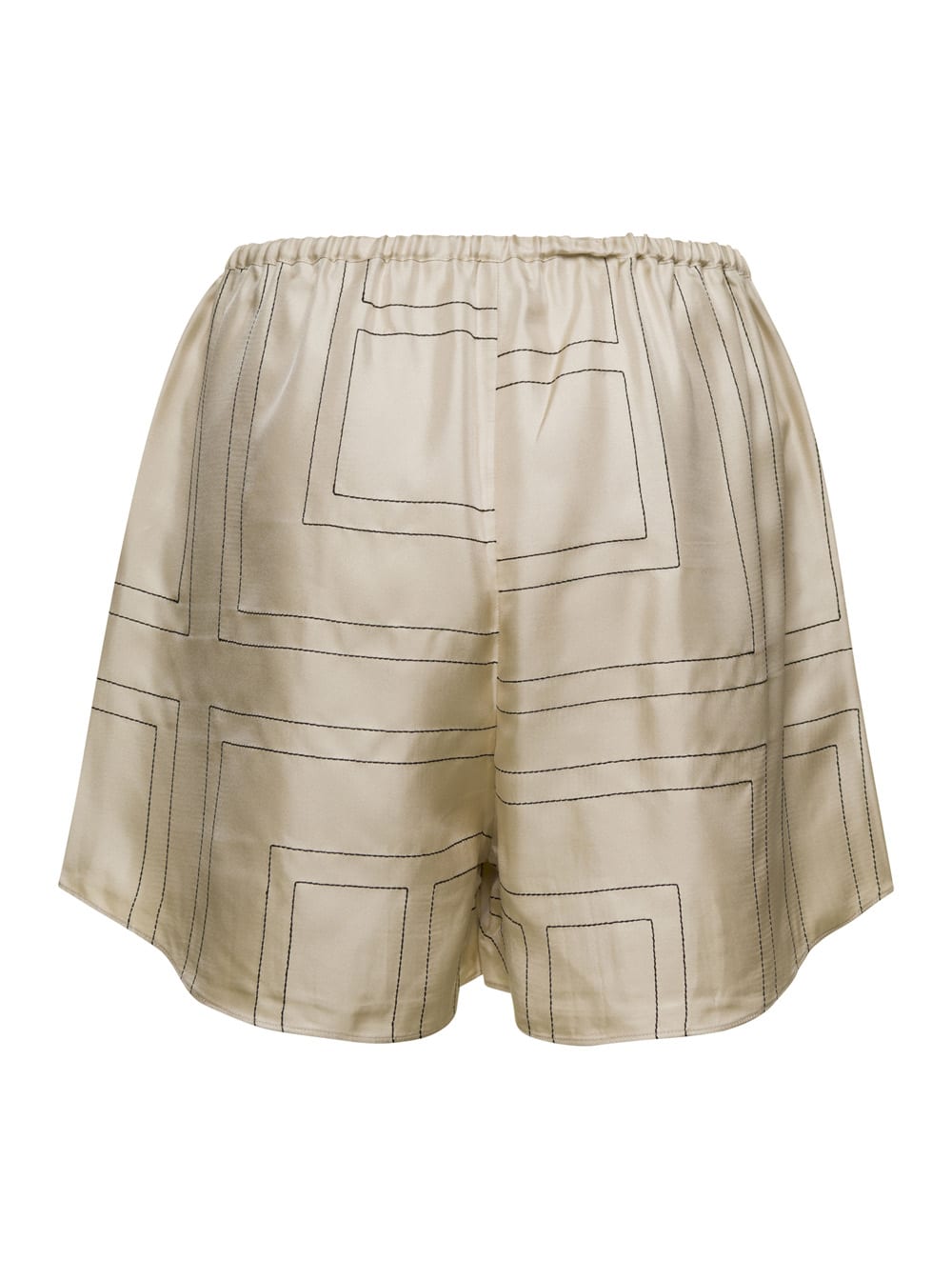 Totême Beige Shorts With Geometric Logo Print In Silk Woman In Brown