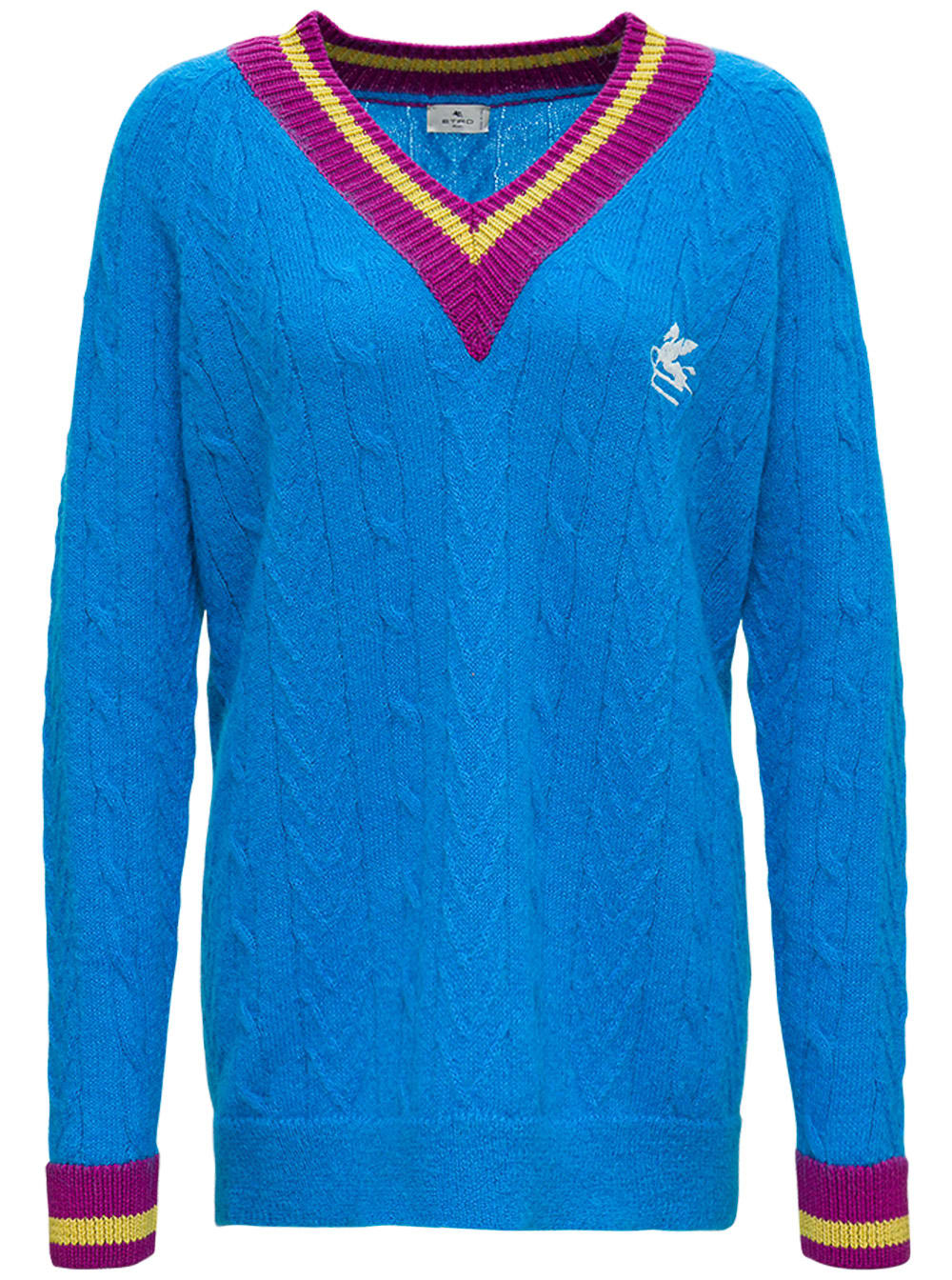 Etro Pegaso Blue Sweater In Wool Blend
