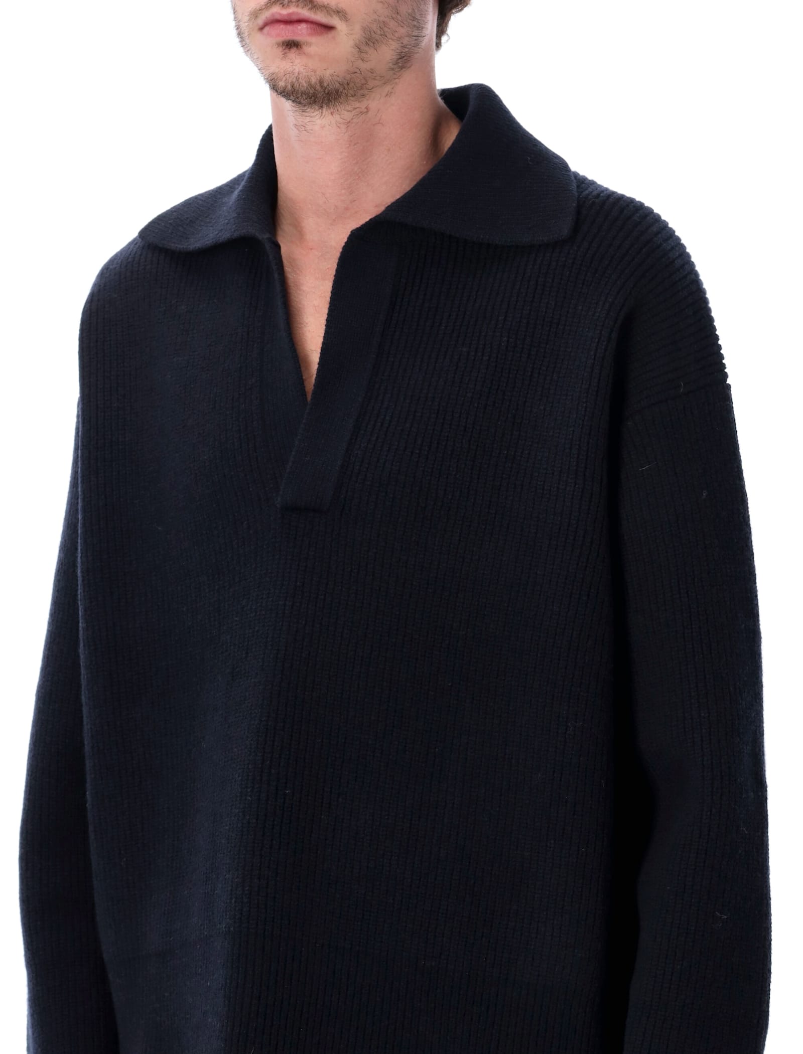 Studio Nicholson Nash Rws Merino Wool Polo Knit In Blue