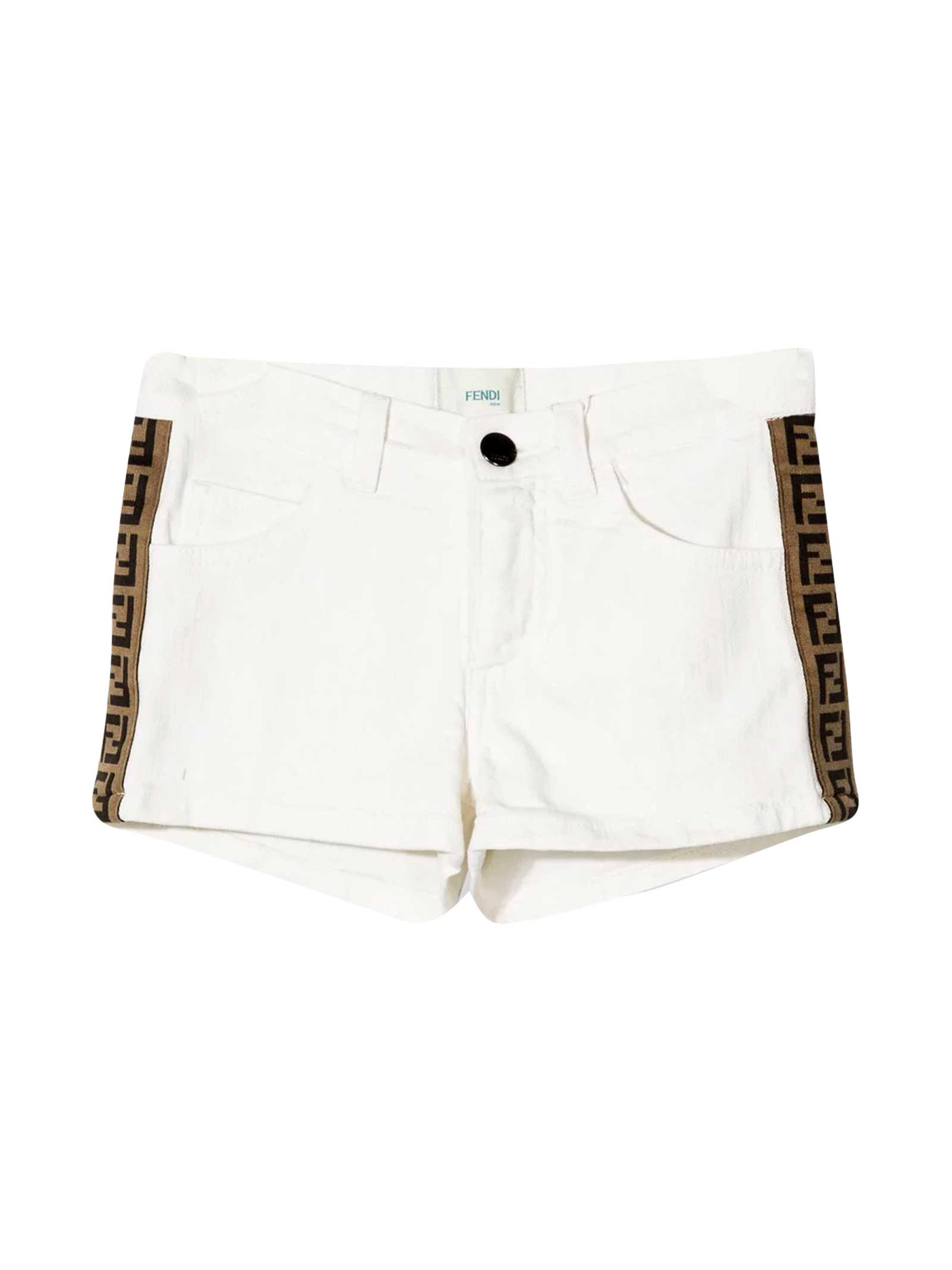 Fendi White Shorts With Side Logo Band