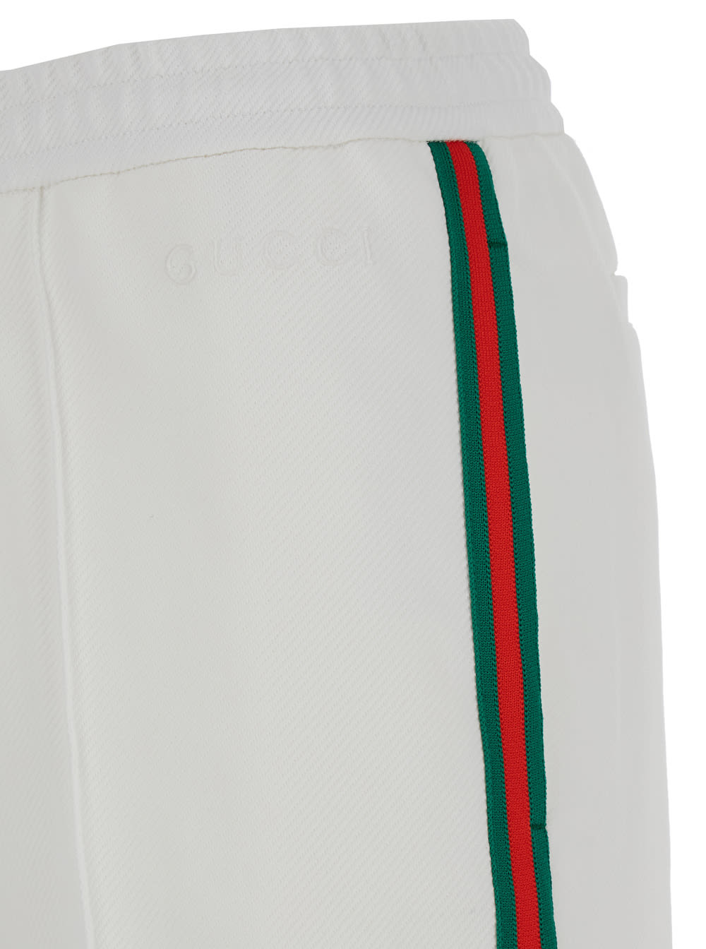 Gucci White Joggers Pants With Logo Embroidery And Web Detail In Polyamide Woman In White