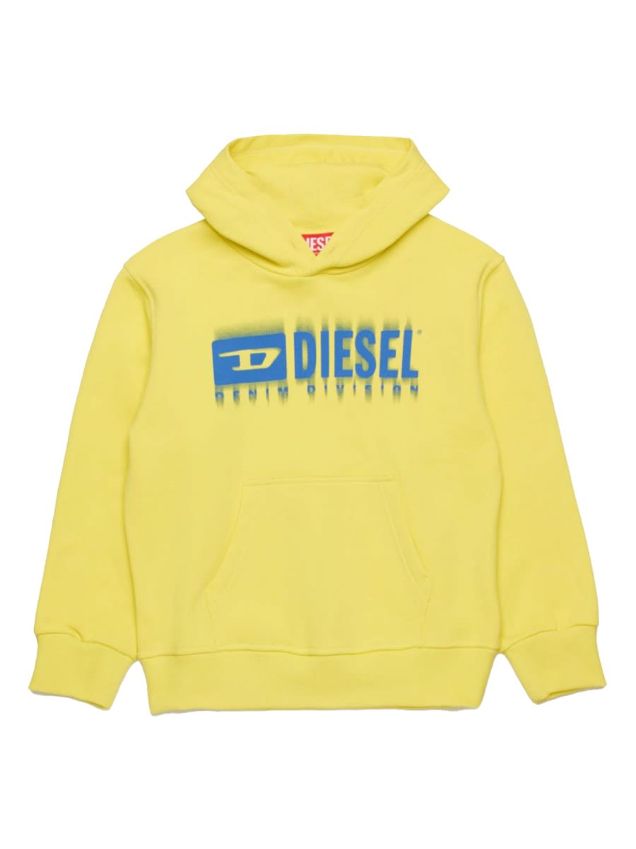 Diesel Felpa Con Cappuccio E Logo Degradé In Yellow