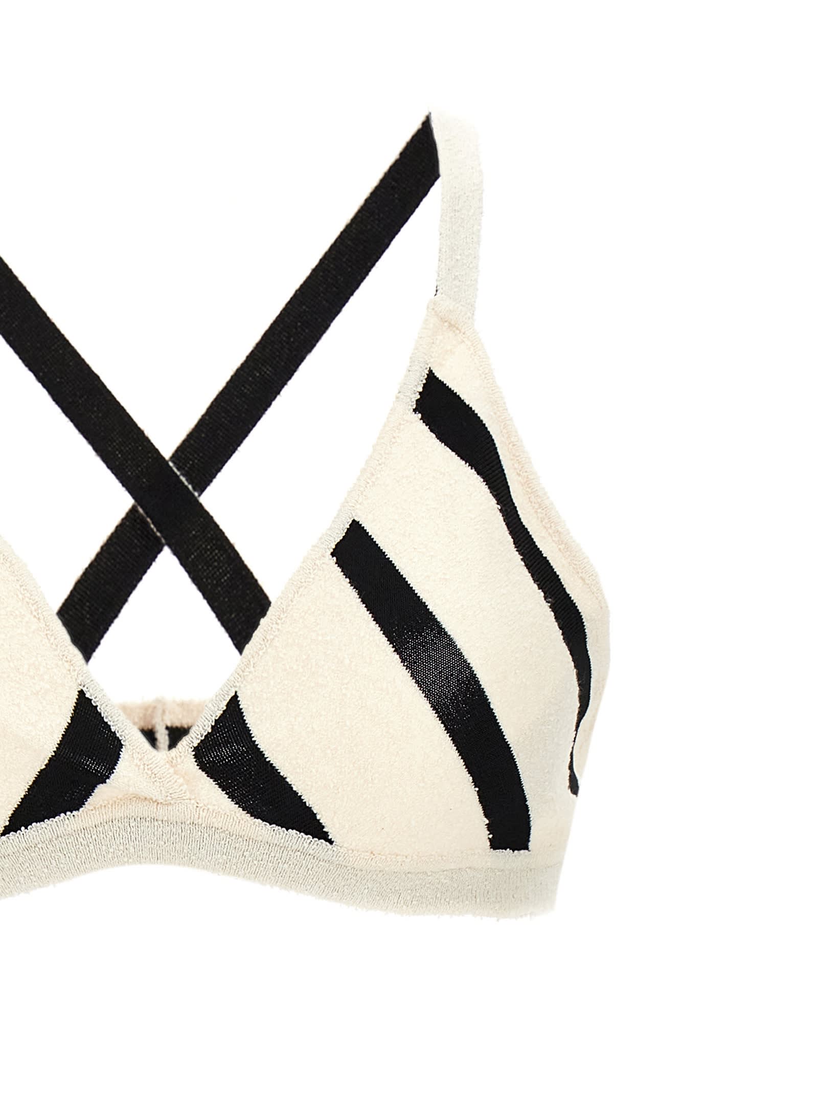 Shop Moncler Bouclé Striped Bikini In White/black