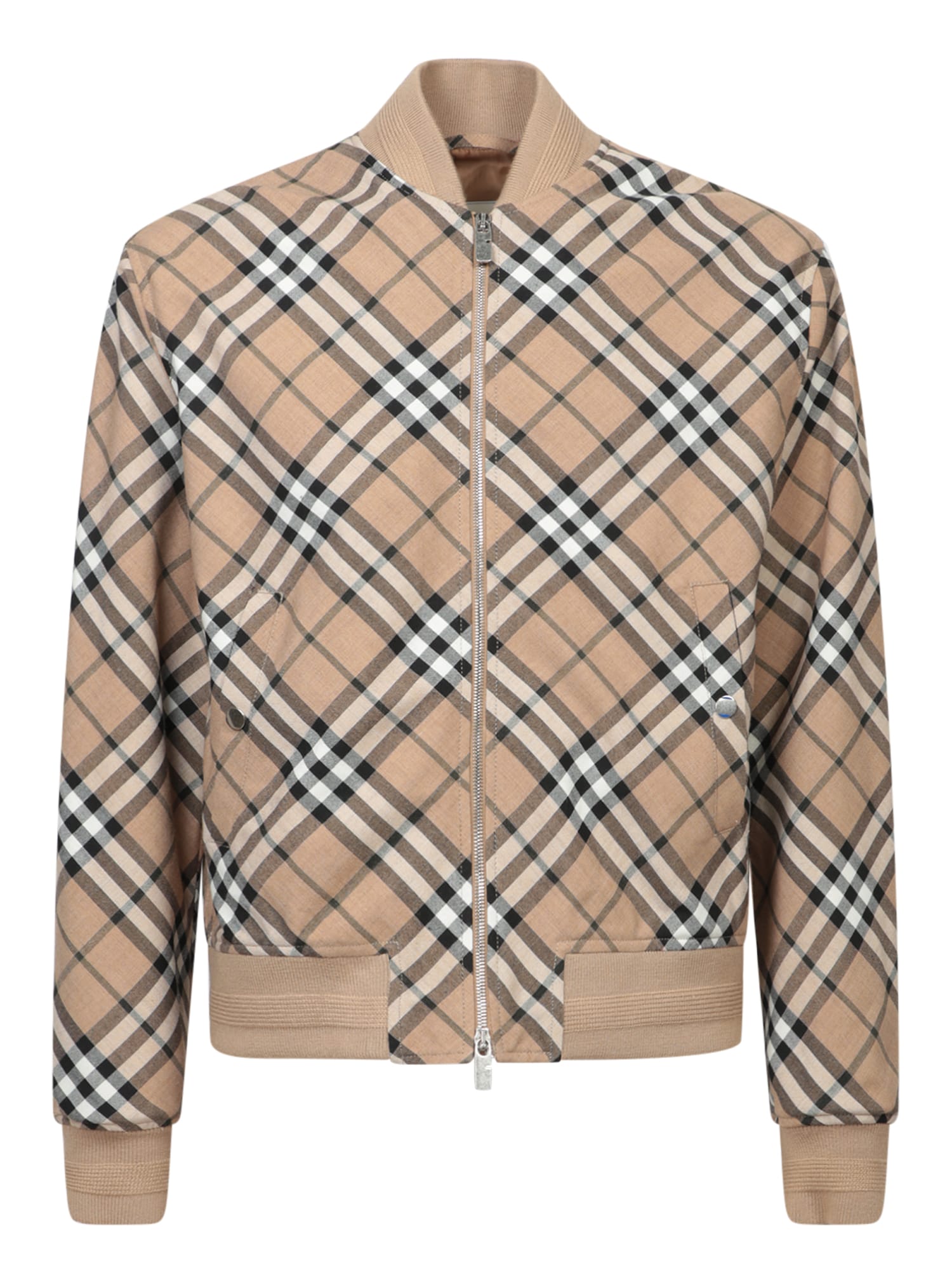 Shop Burberry Check Beige Bomber