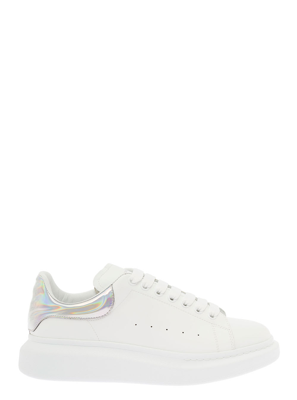 Alexander Mcqueen Mans White Leather Sneakers With Metallic Detail