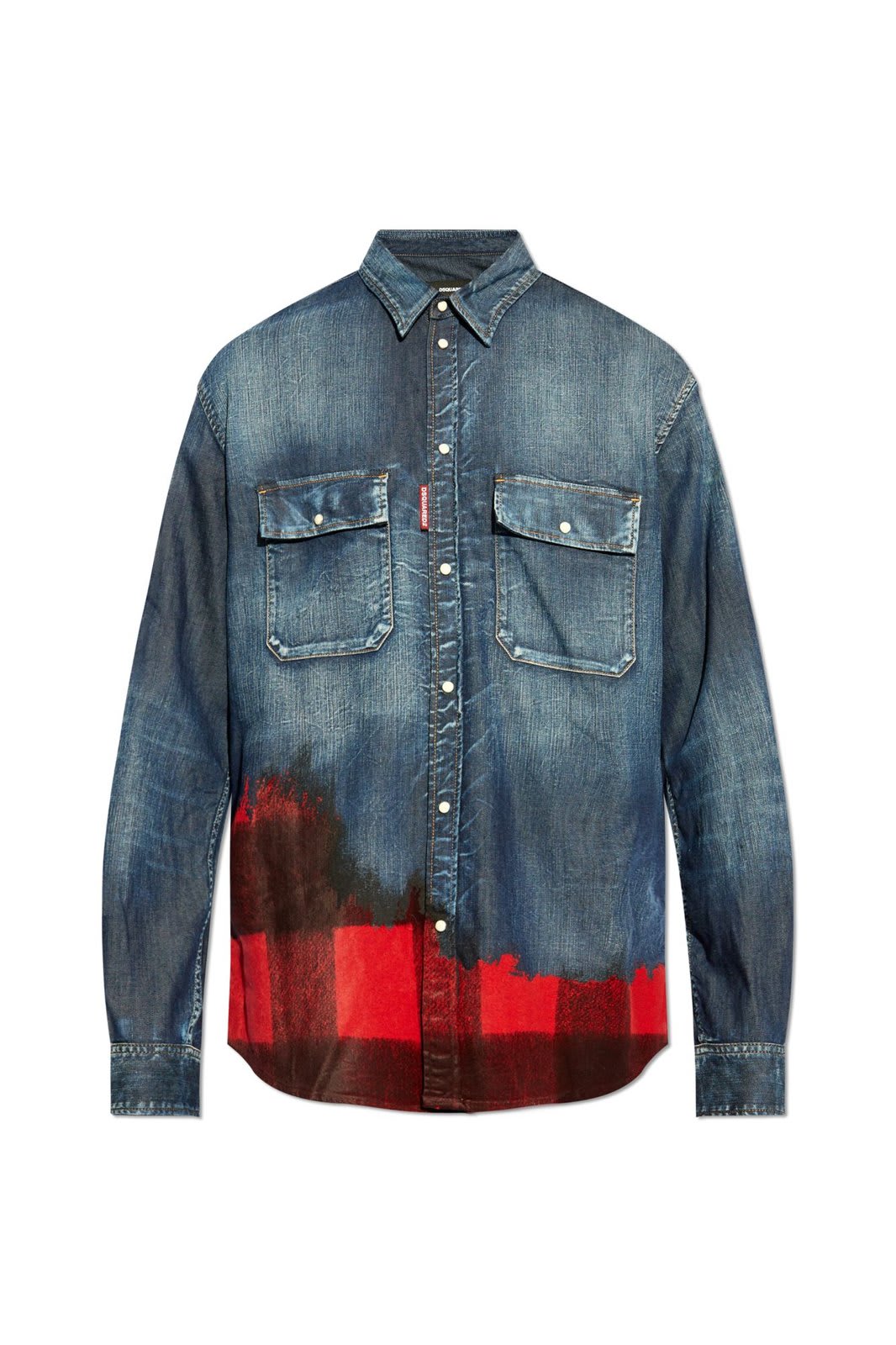 Shop Dsquared2 Checked Long-sleeved Denim Shirt In Blue/red