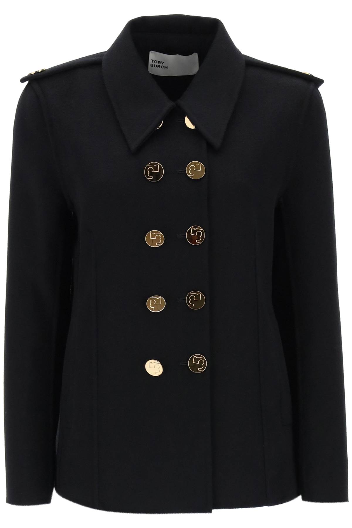 Shop Tory Burch Double-breasted Wool Peacoat In Black