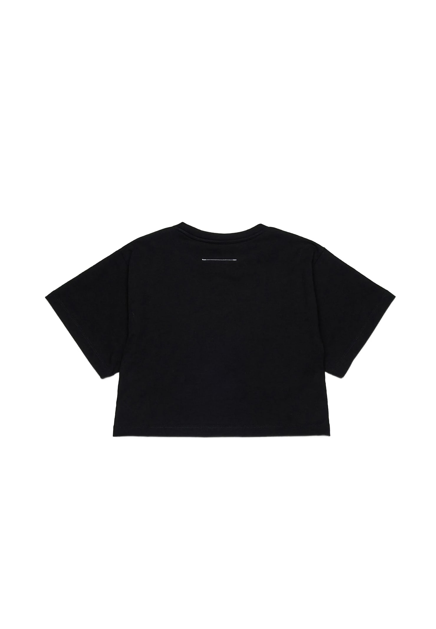 Mm6 Maison Margiela Black Crop T-shirt For Girl With Logo In Black