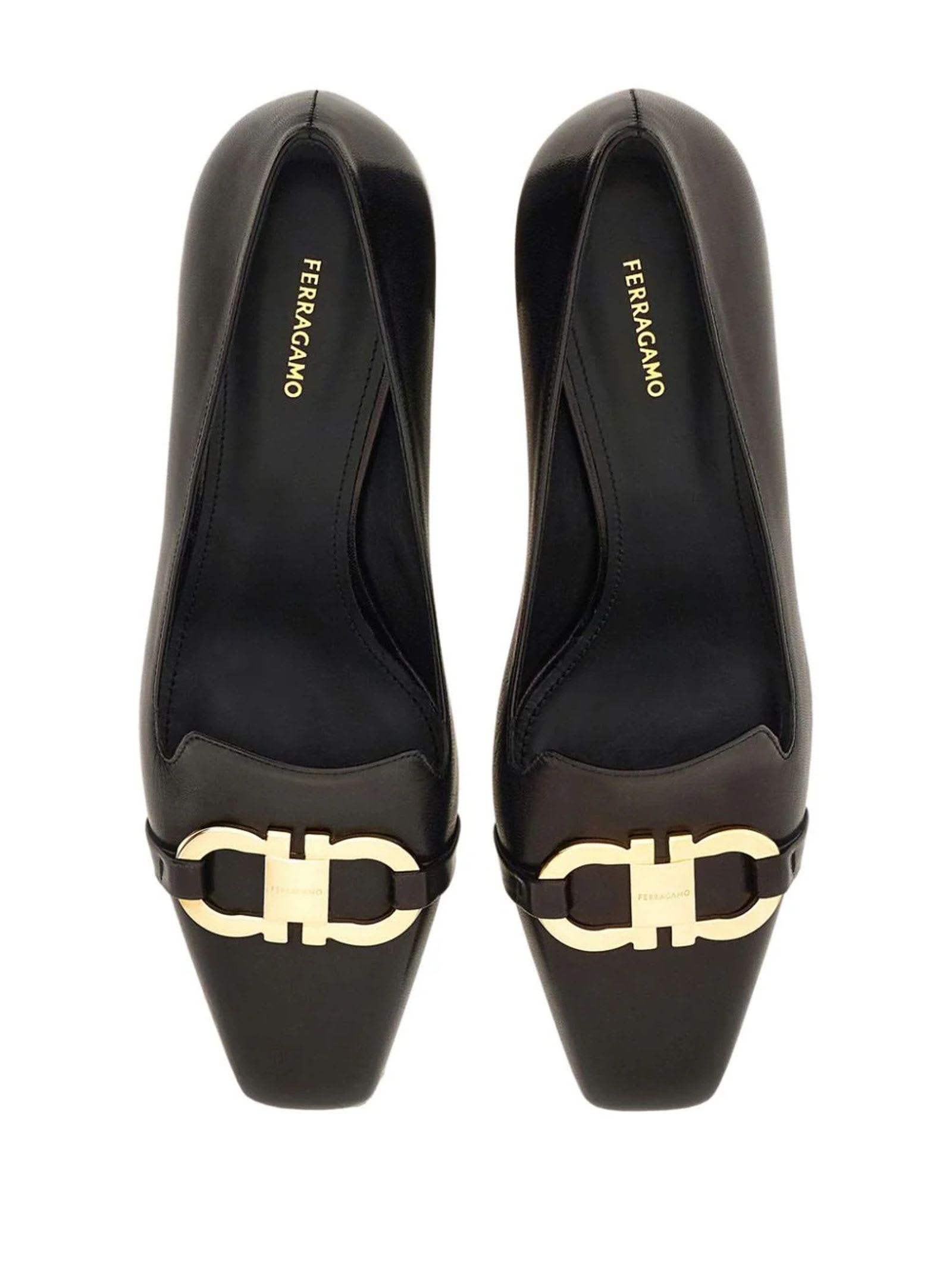 Shop Ferragamo Black Lambskin Gancini Pumps