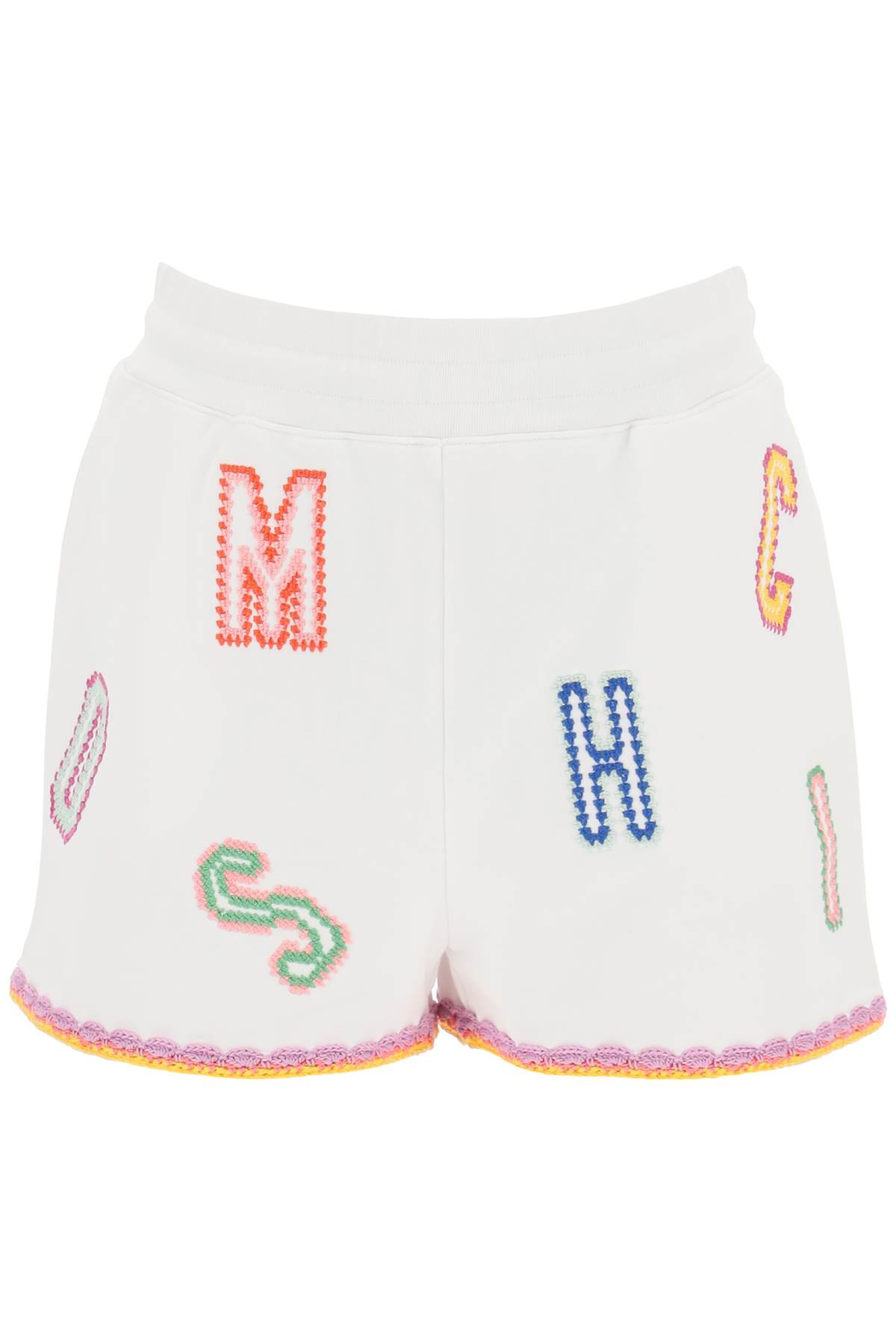 Shop Moschino Embroidered Cotton Shorts In Fantasia Bianco (white)