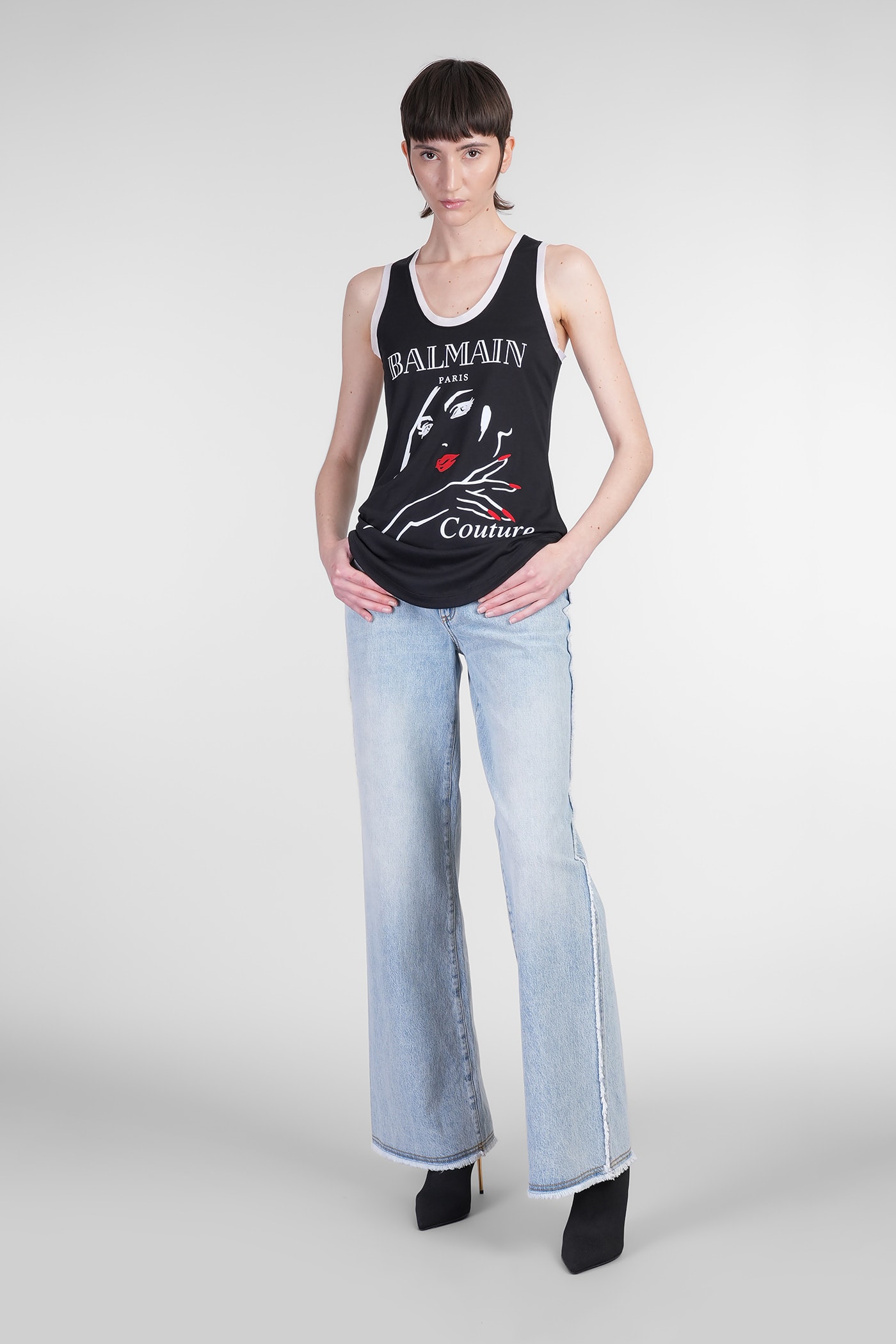 Shop Balmain Tank Top In Black Wool And Polyester