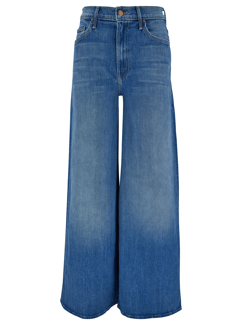 Shop Mother The Undercover Light Blue Wide Jeans With Branded Button In Cotton Denim Man
