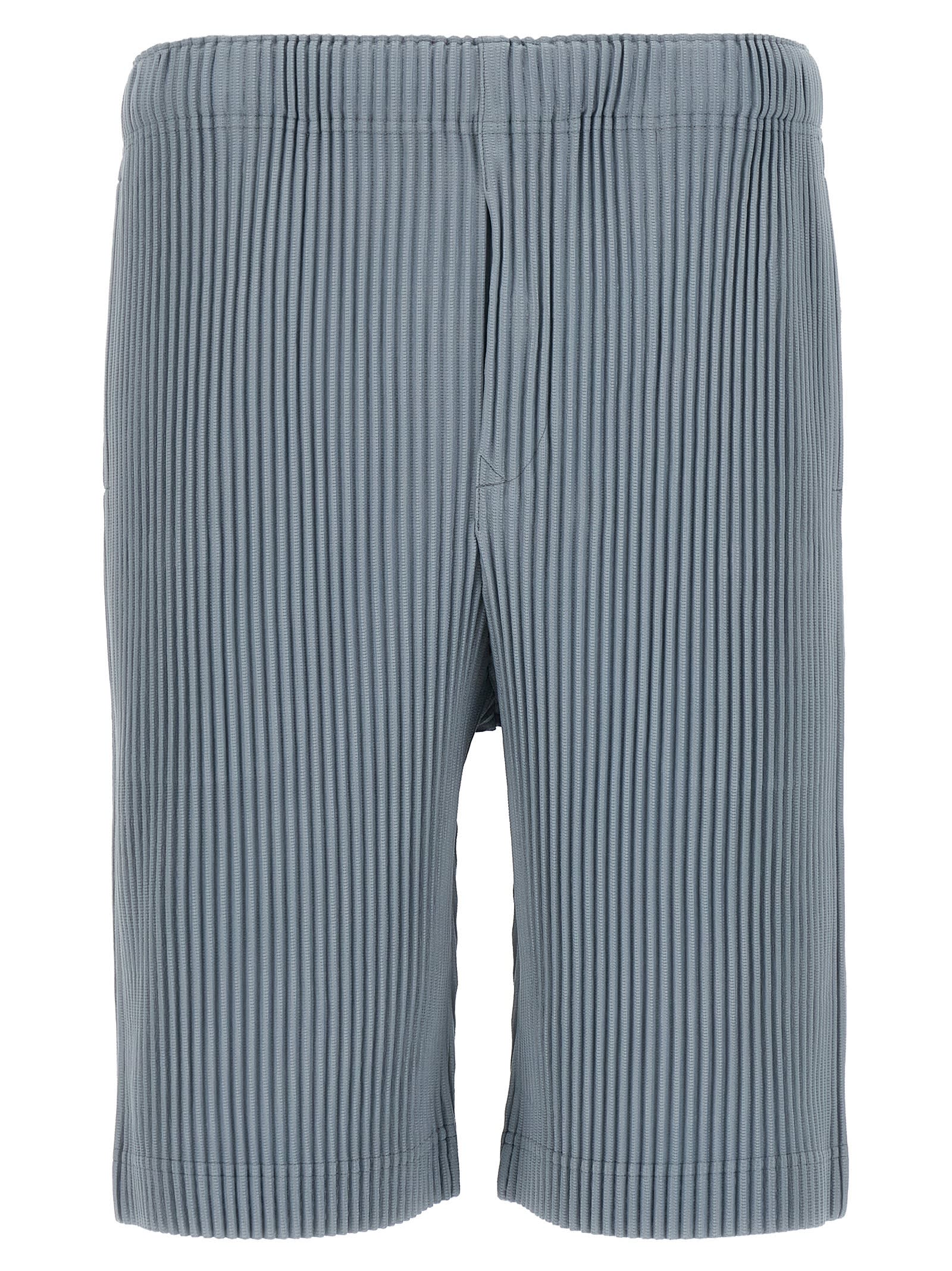 Issey Miyake Pleated Waistband Ribbed Texture Pocket Shorts In Blue