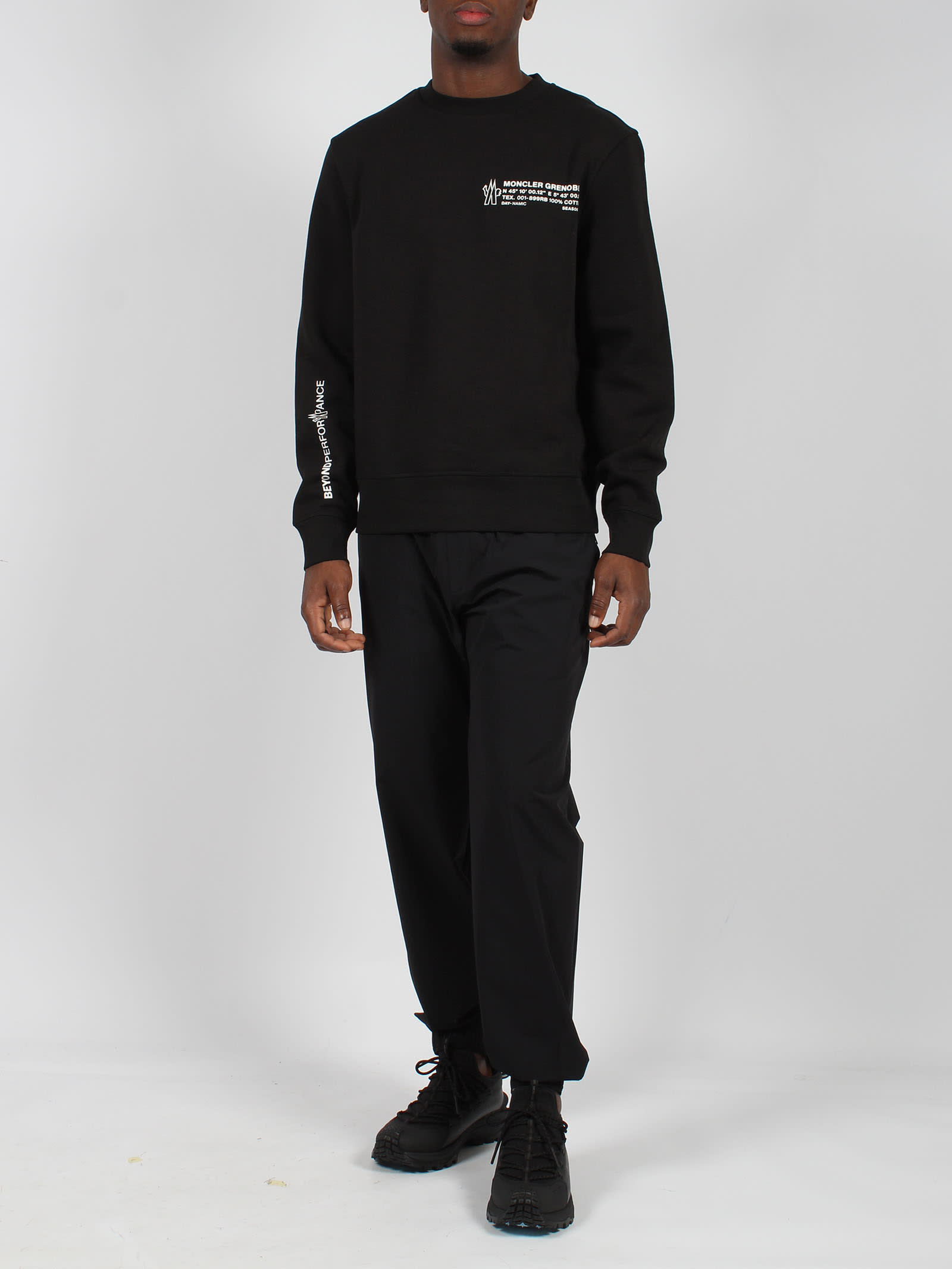 Moncler Black Embroidered Logo Trousers In Black