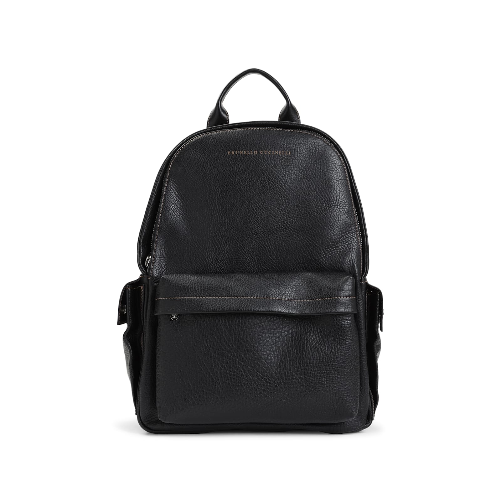 Brunello Cucinelli Grained Leather Backpack In Nero