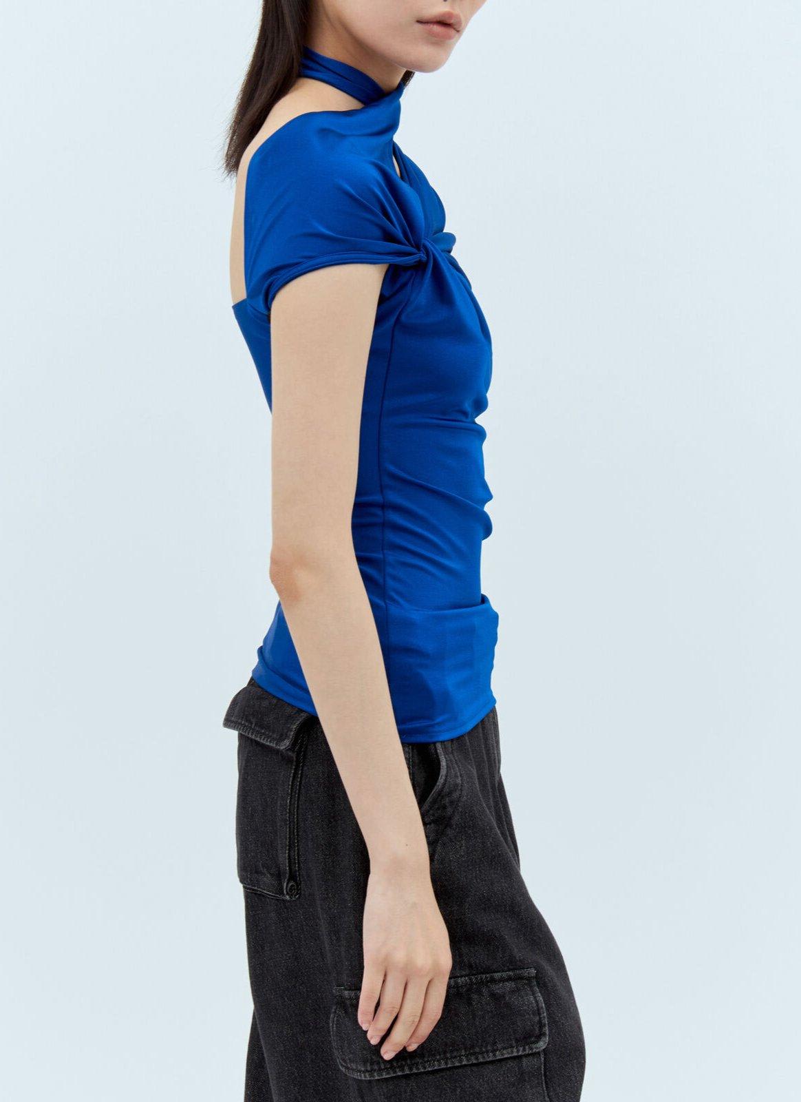 Coperni Asymmetric Cut-out Draped Top Top In Blue