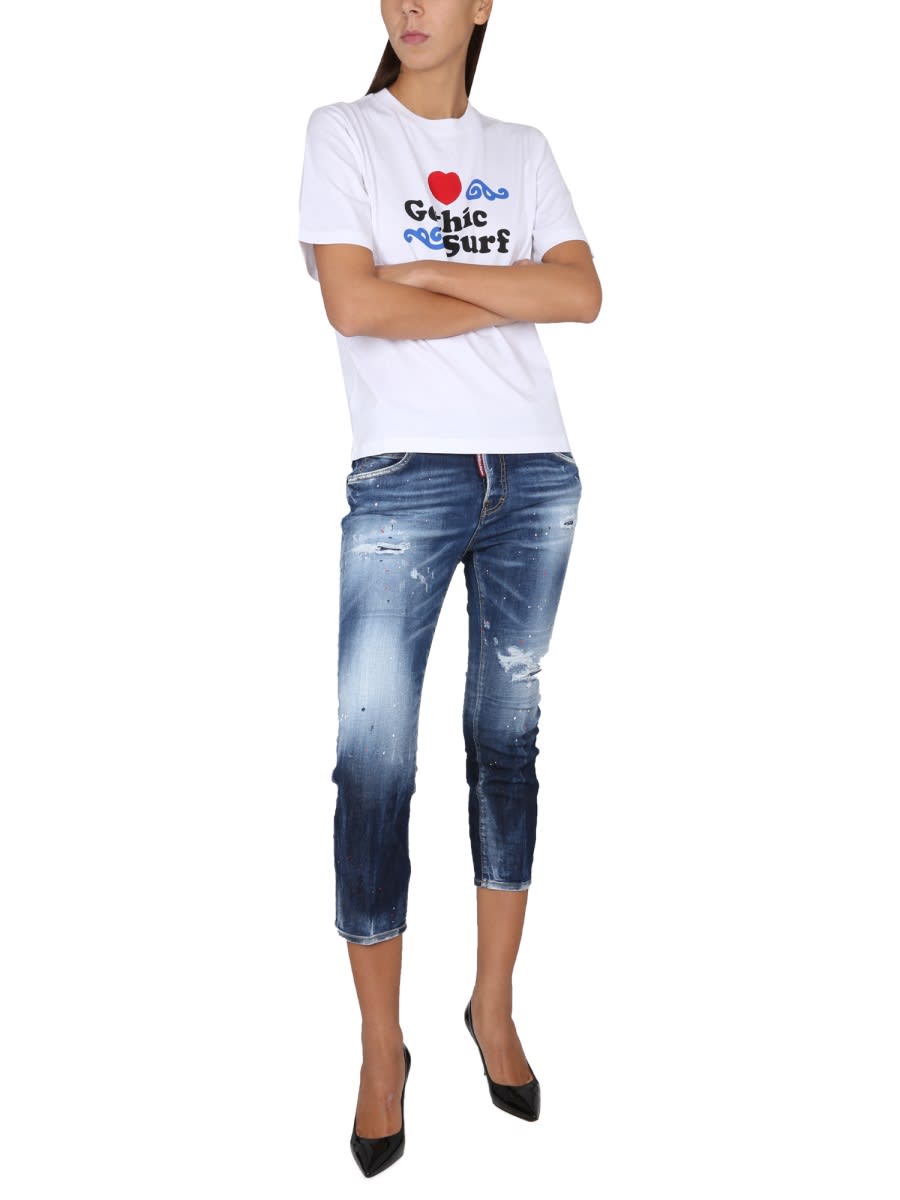 Dsquared2 Logo Crew Neck Graphic Print Short Sleeves In White