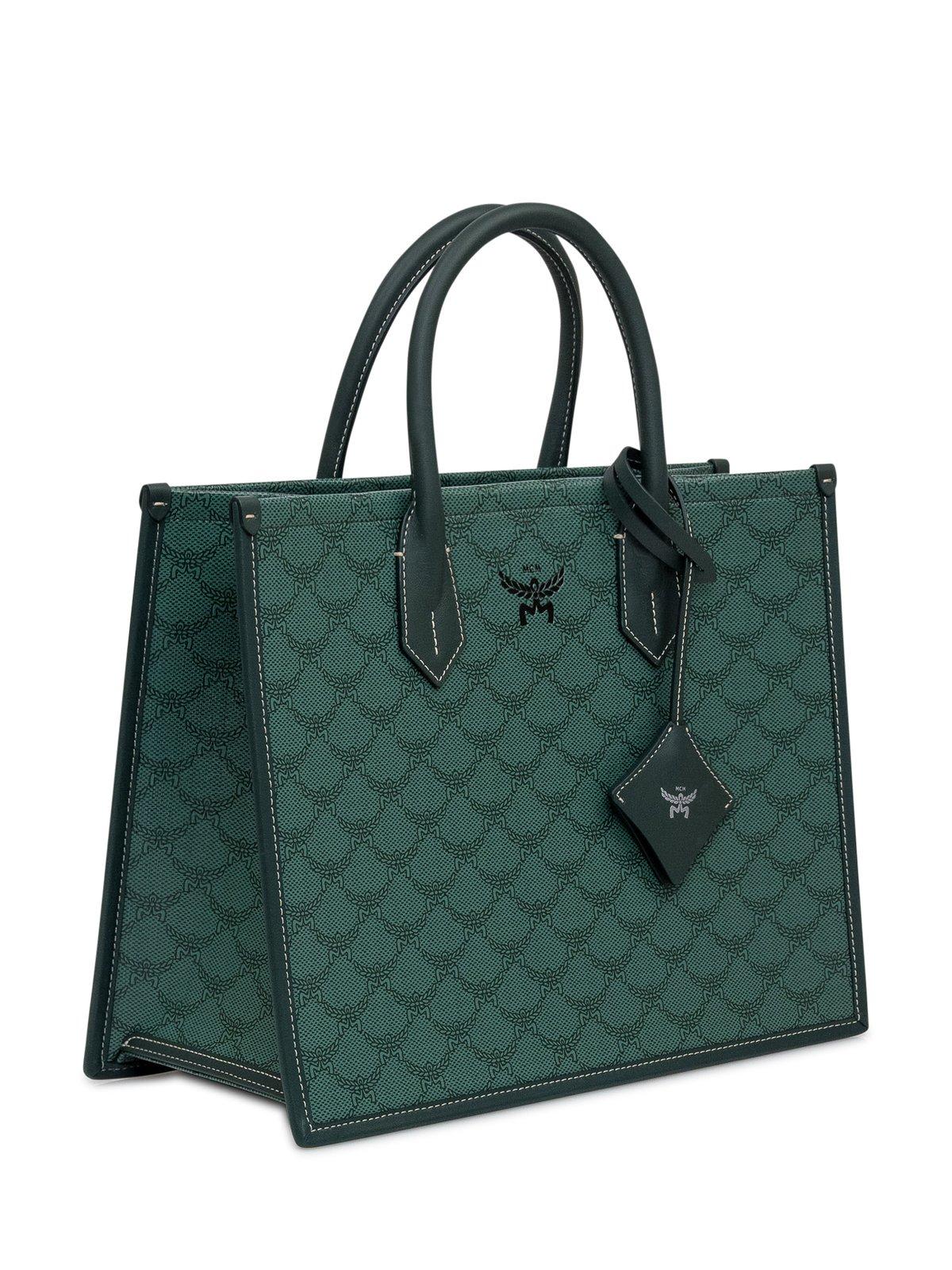 Shop Mcm Himmel Logo Detailed Medium Tote Bag In Green