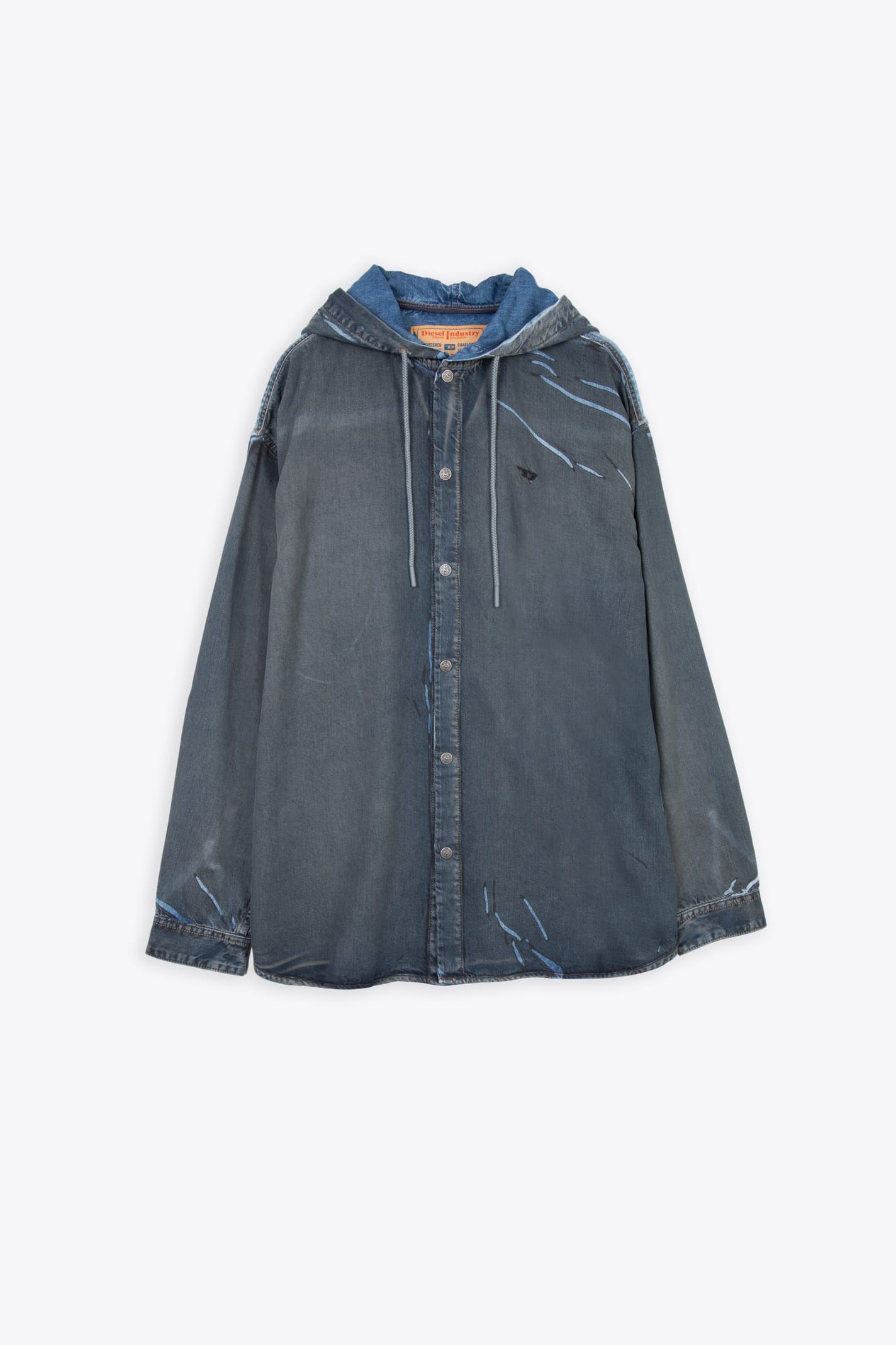 Shop Diesel D-dewny-hood-s1 Blue Denim Hooded Shirt With Black Coating Detail - D Dewny Hood S1