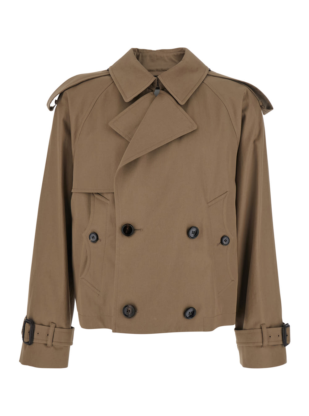 Burberry Men Brown Jacket With Lapels On The Front And Belts On The Cuffs In Cotton Man In Brown