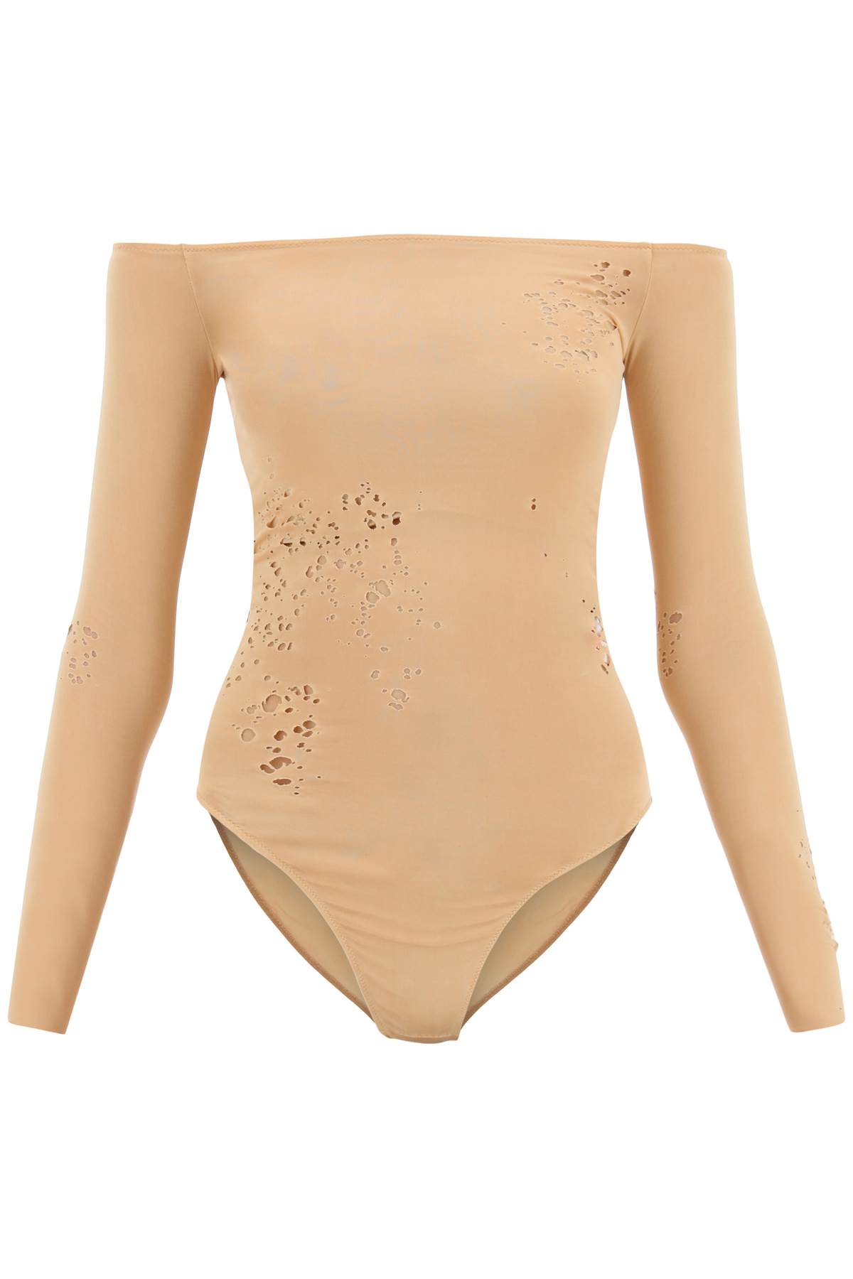Shop Mm6 Maison Margiela Destroyed Bodysuit In Peach (beige)