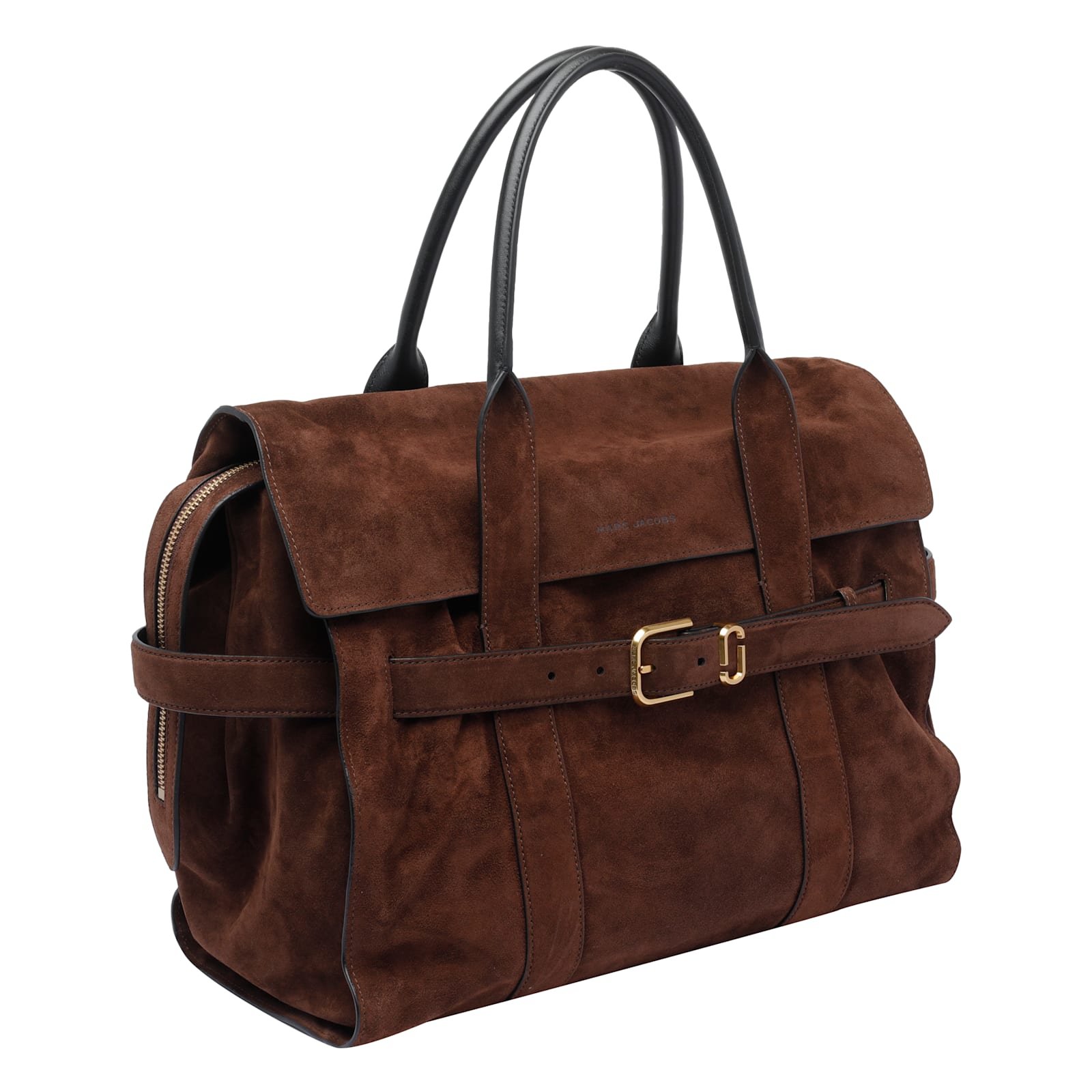 Marc Jacobs Buckle Double Handle Structured Suede Top In Brown